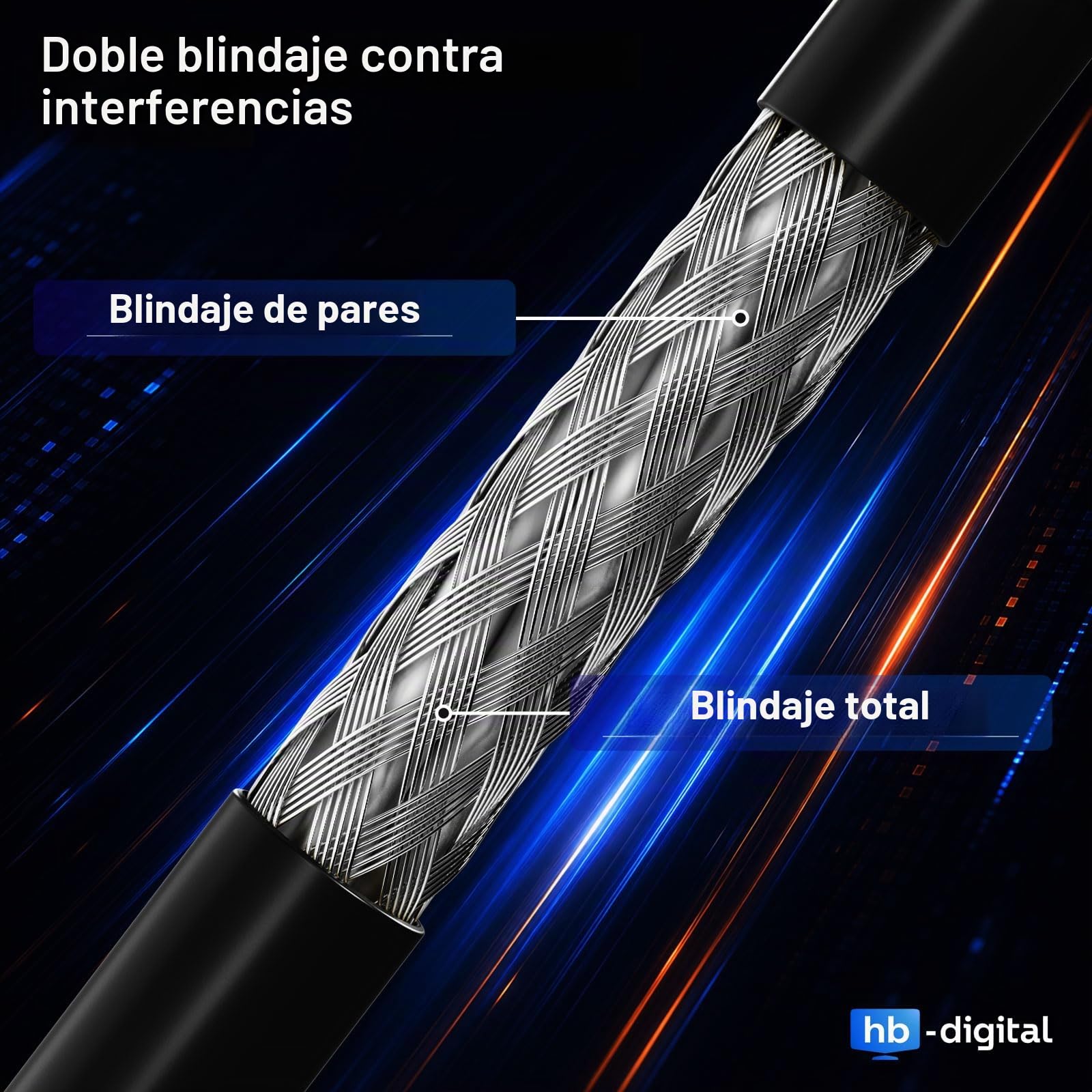 HB-DIGITAL 50m CAT 7 Cable de instalación Ethernet 1000MHz 10Gbits al aire libre negro AWG23/1 PE S/FTP doble blindaje PIMF Puro Cobre Instalación de red