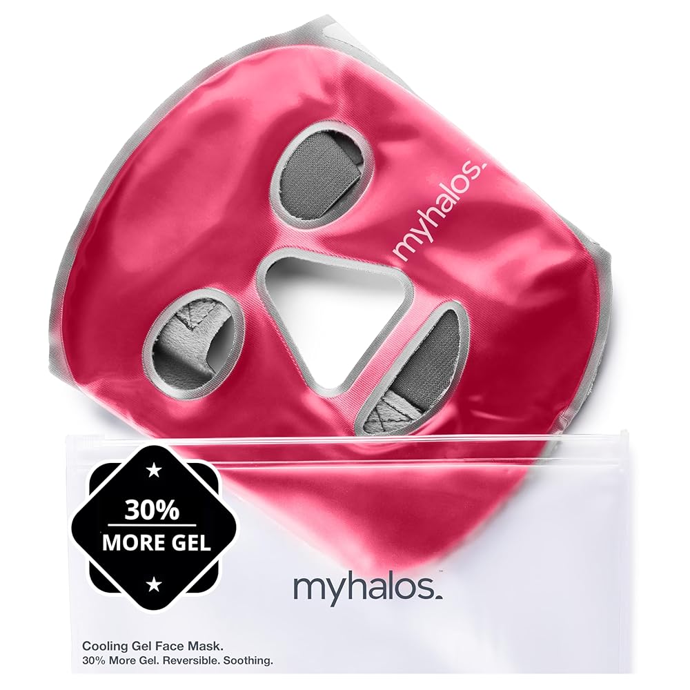 MyHalos Ice Face Mask - Frozen Face Mask for Pain Relief, Migraine & Wisdom Tooth Surgery - Cooling Mask for Swelling, Puffiness & Stress Relief - Hot or Cold Gel Mask Cold Pack (Pink)