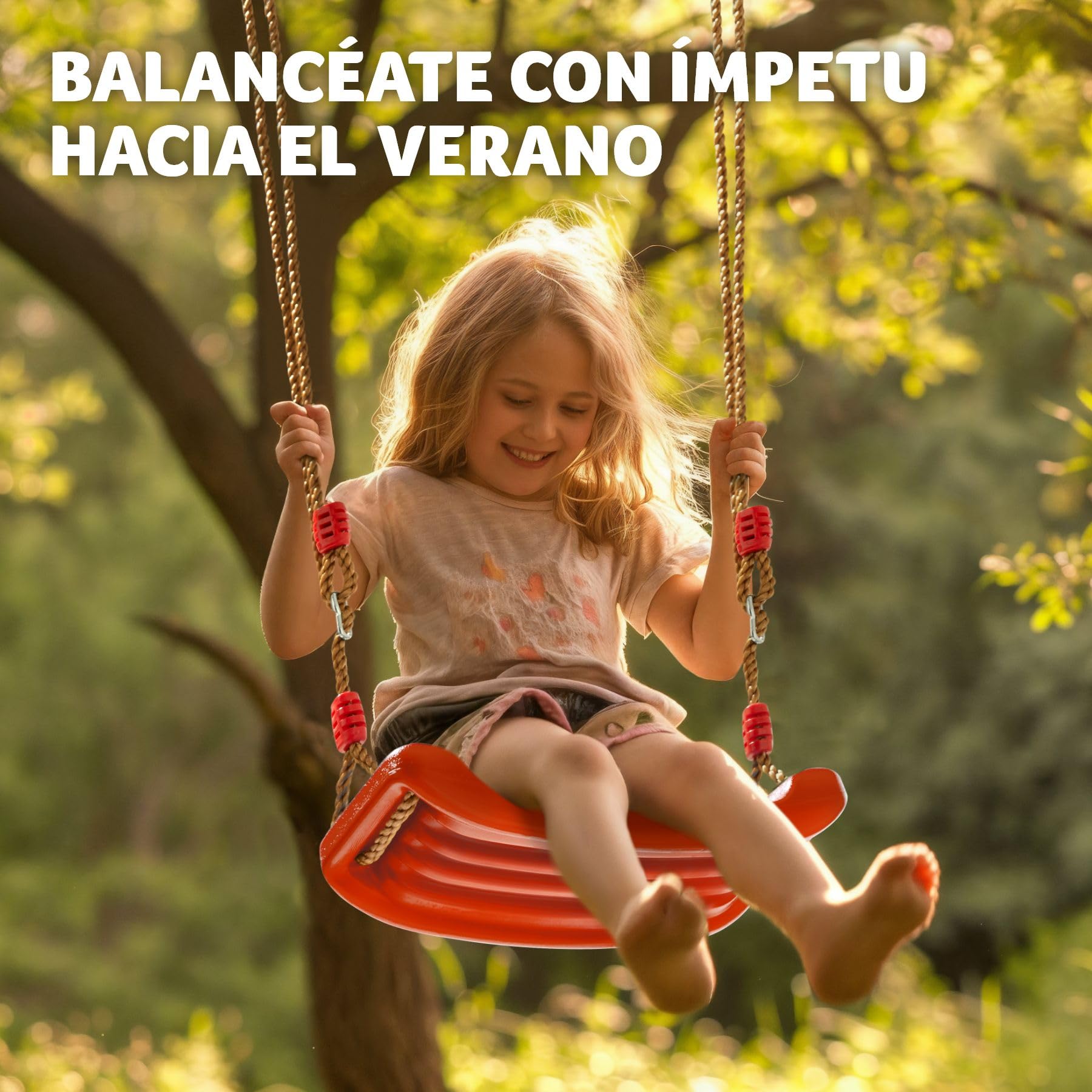 Tectake Columpio de jardín para zona de juegos al aire libre Nuestro interior para niños y adultos con cuerda oscilante y mosquetones y superficie antideslizante, Max. 75 kg