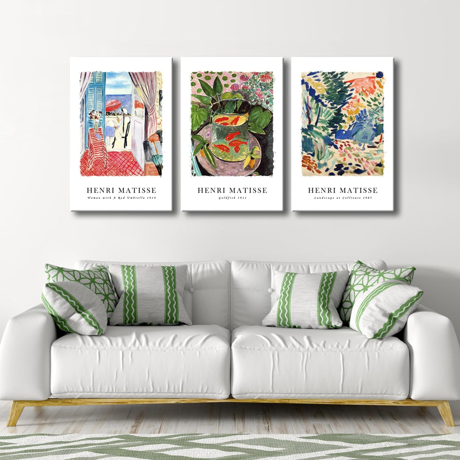 Wieco Art Canvas Wall Art 3 Piece Henri Matisse Aesthetic Posters Woman with A Red Umbrella Goldfish Landscape at Collioure Art Exhibition Matisse Prints Posters for Home Decorations