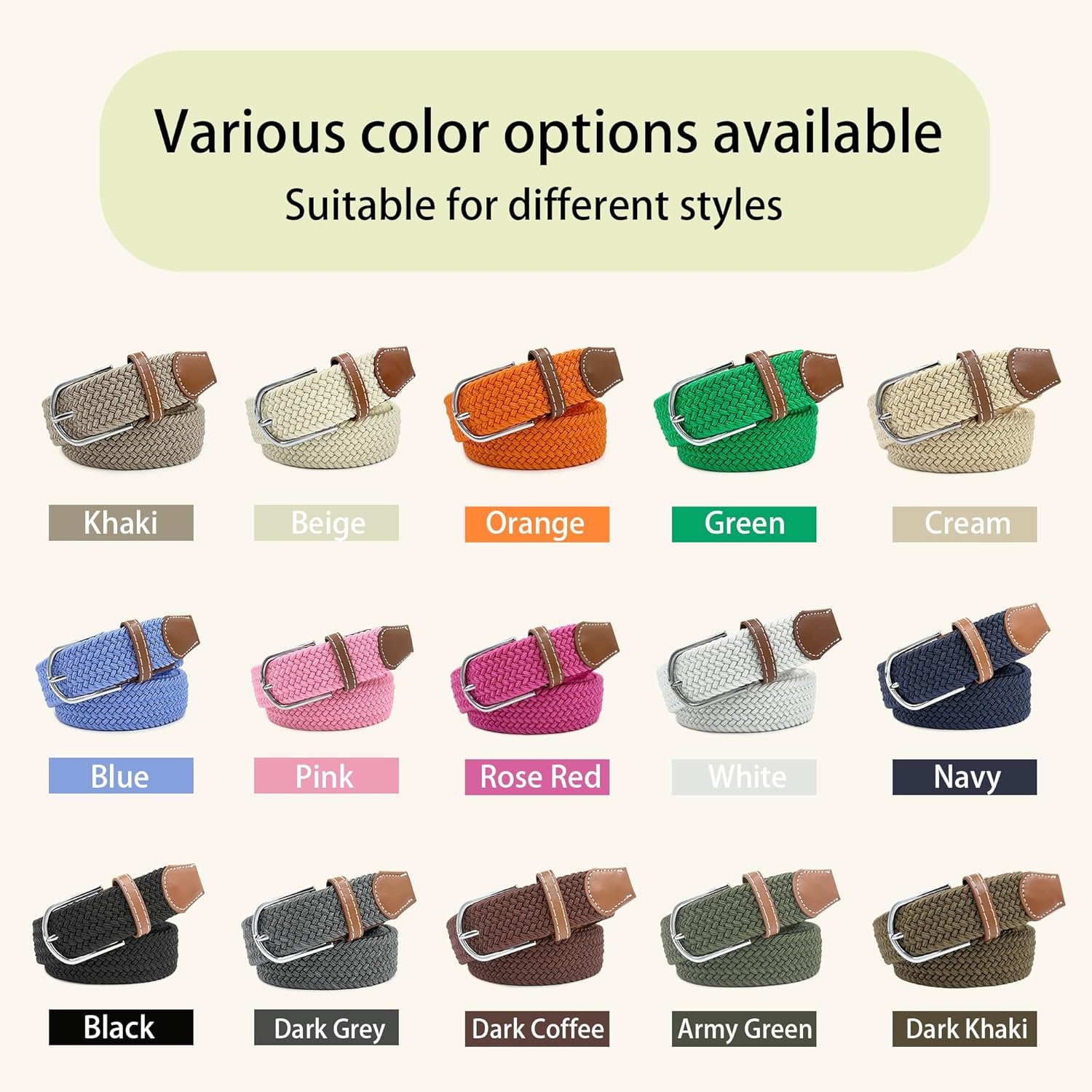 3 Pack Belts for Women Men Boy Girl, No Holes Jeans Pants Dress Elastic Stretchy Golf Braided Belt - Image 2