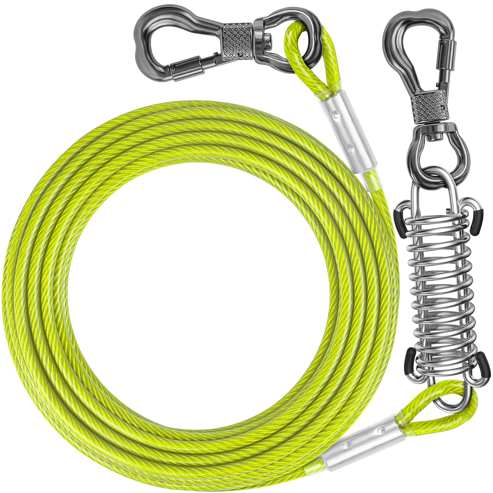 Tresbro Dog Tie Out Cable 10/15 /20/25 /30/40 /50/70/100/120 FT, Heavy Duty Runner Cable with Spring and Swivel Hook, Pet Leads for Yard, Outside Chain for Medium Large Dogs Up to 500 LBS