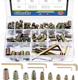 Glarks 140Pcs M4 M5 M6 M8 M10 Threaded Inserts Nuts Zinc Alloy Hex Socket Drive Furniture Screw-in Nut with Hex Wrenches for Wood Furniture Bolt Fastener