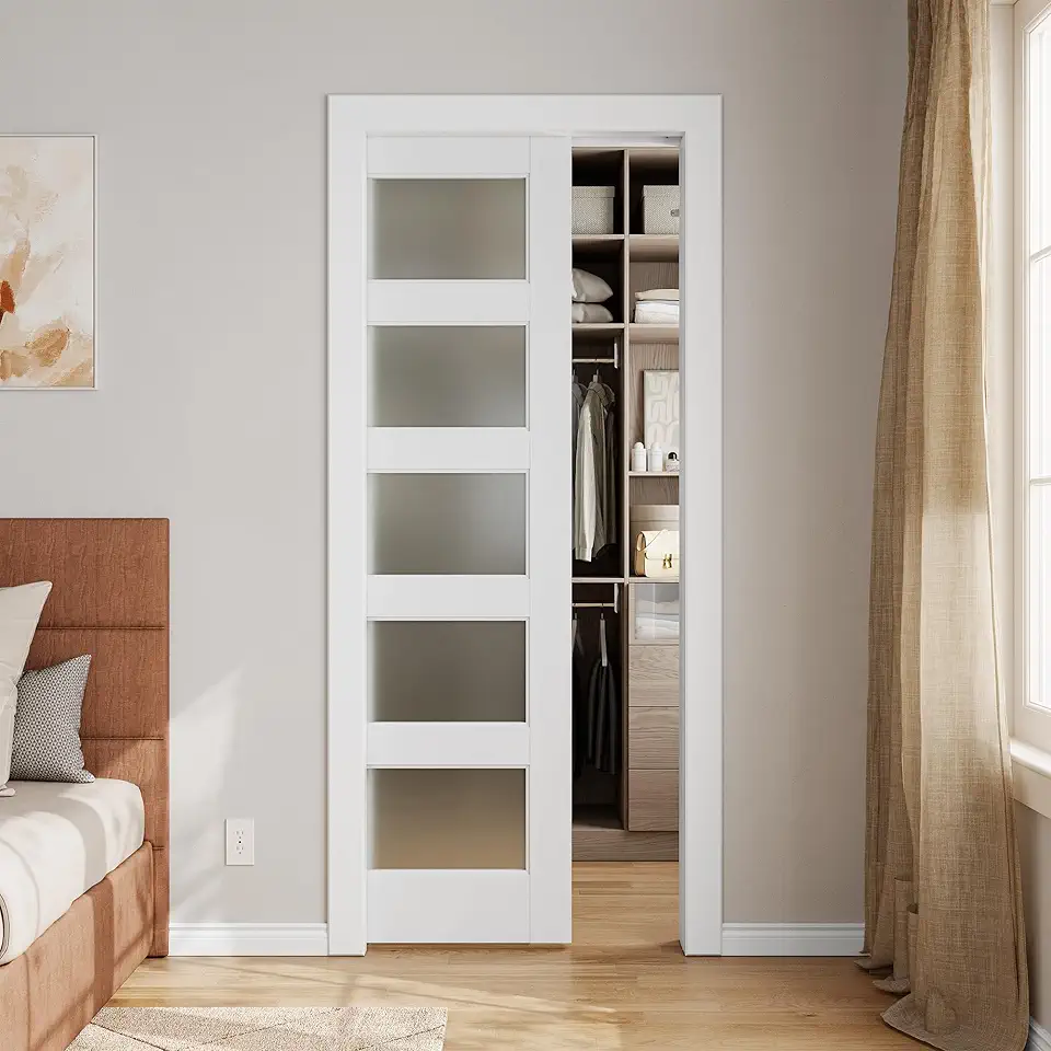 Glass Pocket Doors: 5 Stylish Design Ideas for Modern Spaces 15 30x80 5-Panel Frosted Pocket Door — Soft-Close Preassembled