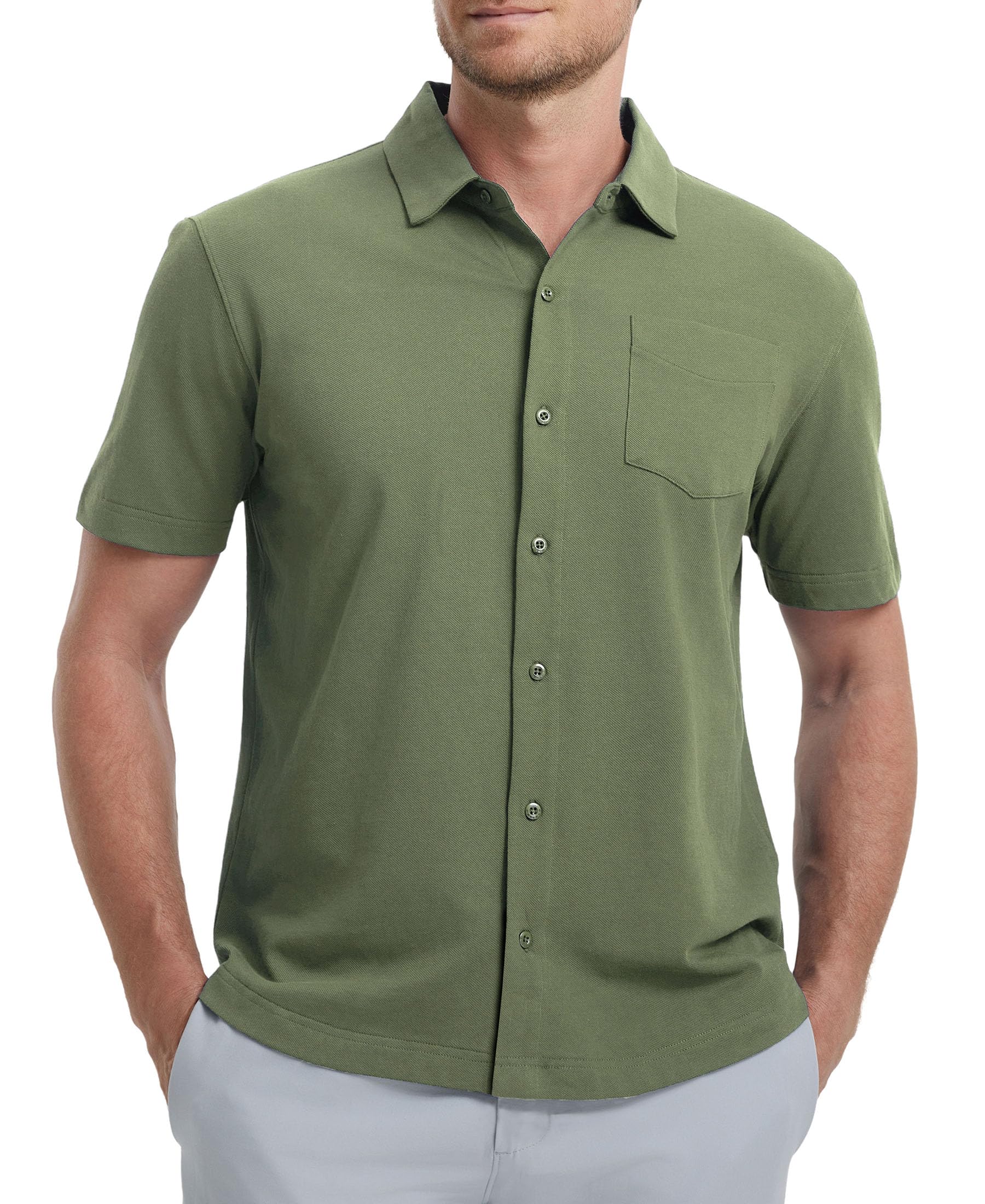 M MAELREG Button Down Shirt Men Moisture Wicking Dry Fit Pique Performence Cool Breathable Mens Summer Shirts Short Sleeve