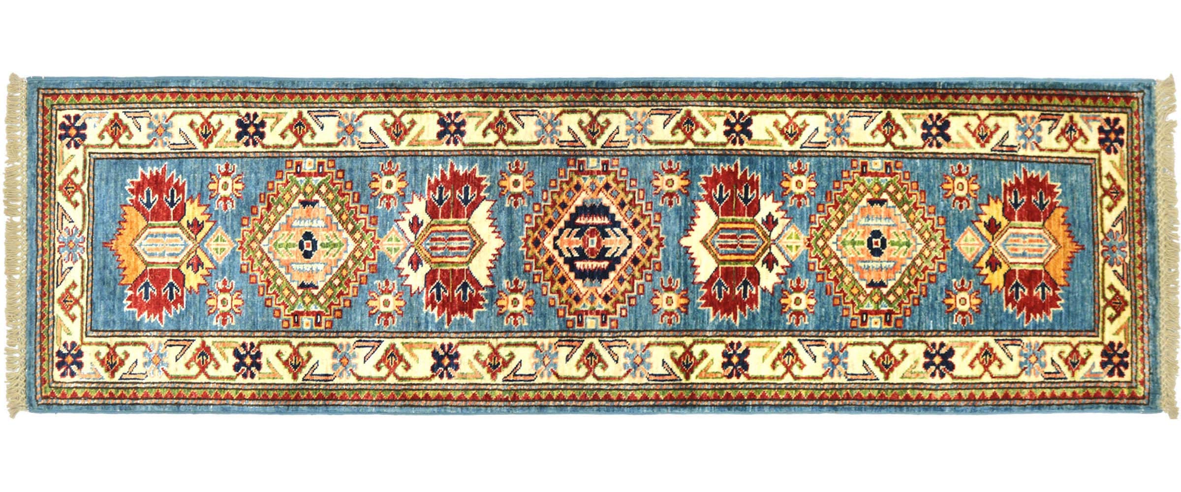 Tapis afghan Kazak fein bleu 60 x 190 cm d'exception