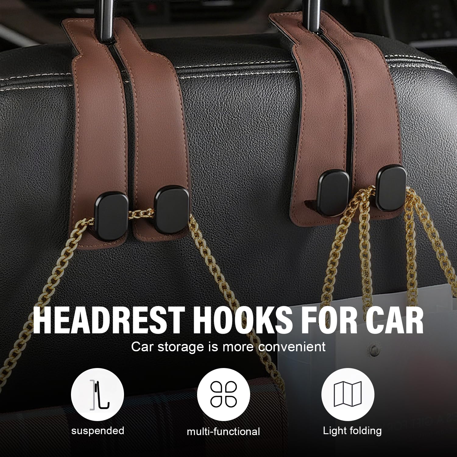 Mloiex Headrest Hooks for Car Car Seat Hooks for Headrest 2025 New Twin Hook Leather Car Headrest Hangers — view 3