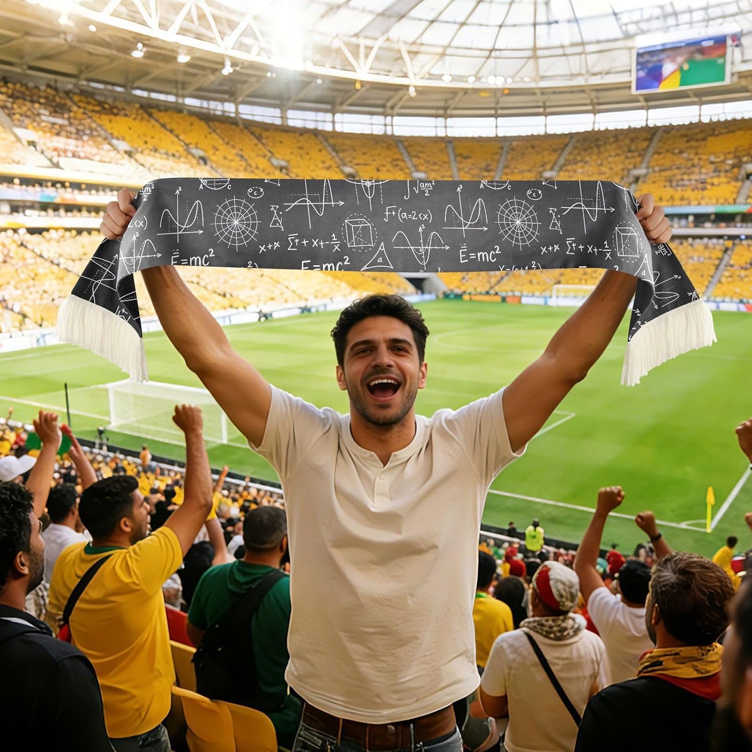 CHIFIGNO White Math Black Sports Fan Scarf, Soft Absorbent Sweat Towel Wrap for Soccer Games, Cheering Rally Accessory