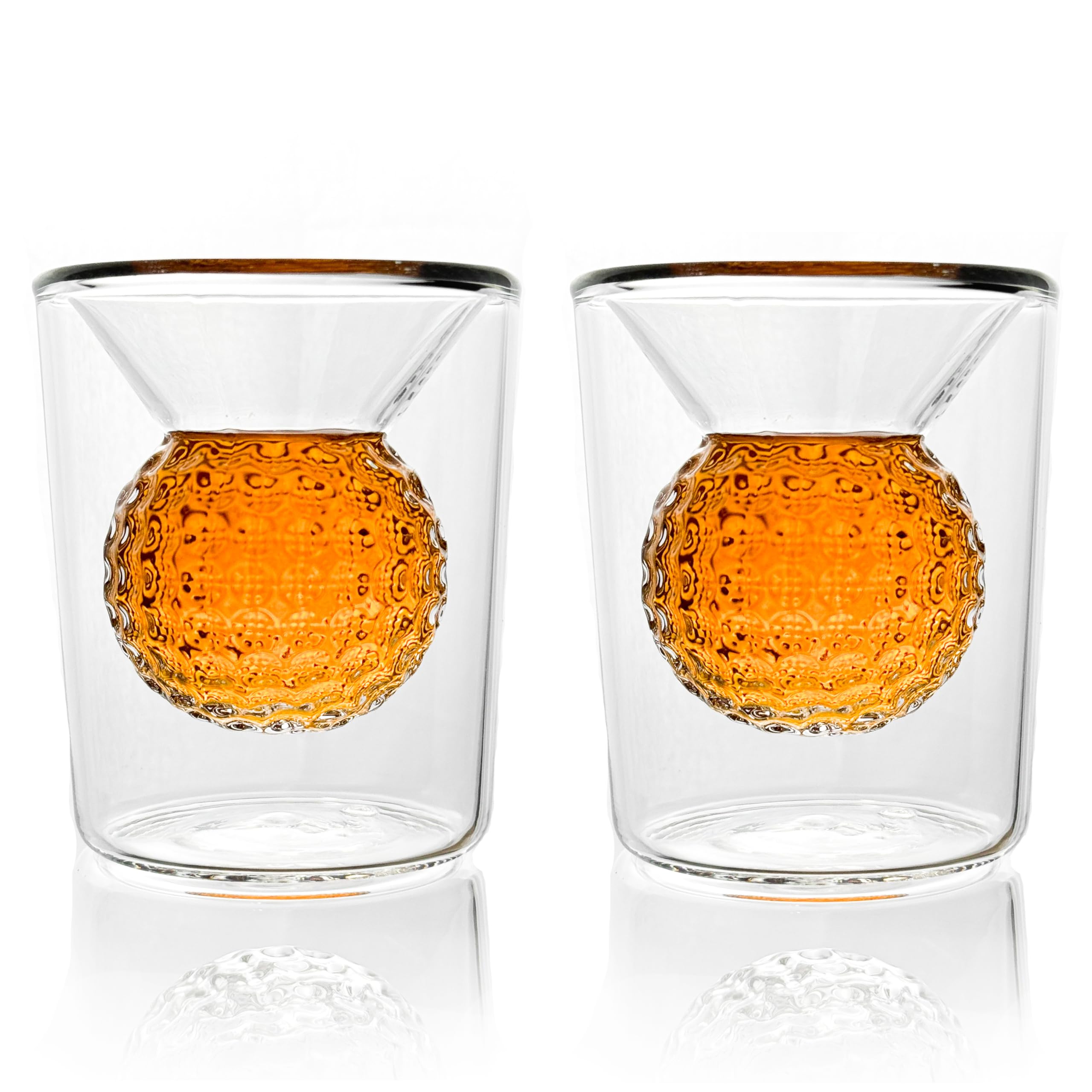 Quantum Lux Golf Ball Shot Glasse Set Funny Handmade Golf Gifts for Men - 2 oz Double Walled Glasses with 3D Shape Golf Ball Inside for Tequila, Scotch, Whiskey, Bourbon, and Cocktail (4) (2)