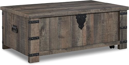 Ashley Furniture Hollum - Mesa de cóctel con parte superior elevadora de madera en marrón y negro