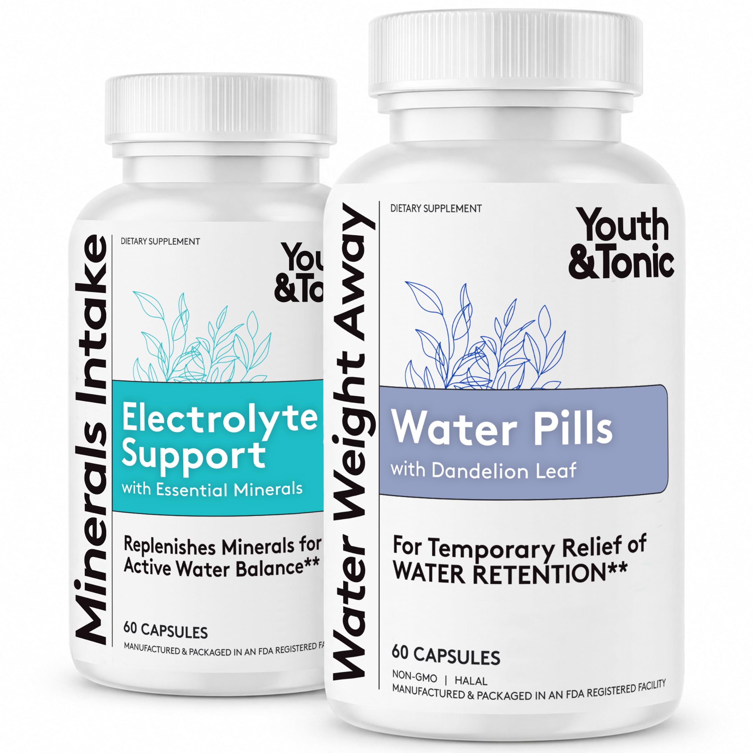 Youth & Tonic 2pk Water Pills Weight Loss for Women, Fluid Retention Bloat