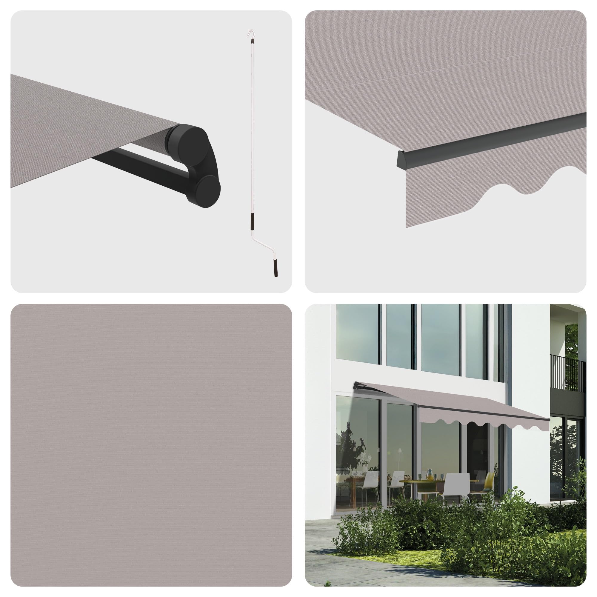 Wasabi - Toldo Retráctil Exterior 400x250cm Gris Poliéster – Lona Protección Solar UV - Estructura de Aluminio Antracita – Manivela Incluida – Manual Enrollable Terraza Jardín Balcón