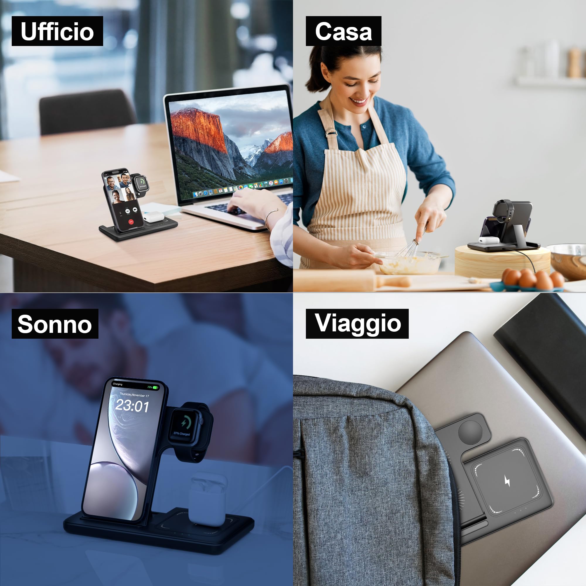 Caricatore Wireless 3 in 1, Ricarica Wireless Charger, 15W Stazione di Ricarica Replacement for iPhone 16/15/14/13/12 Pro/Max/Plus/XS/XR/X, Watch Ultra 10/9/8/7/6/5/4/3/SE, Earbuds Pro 4/3/2 LUOATIP