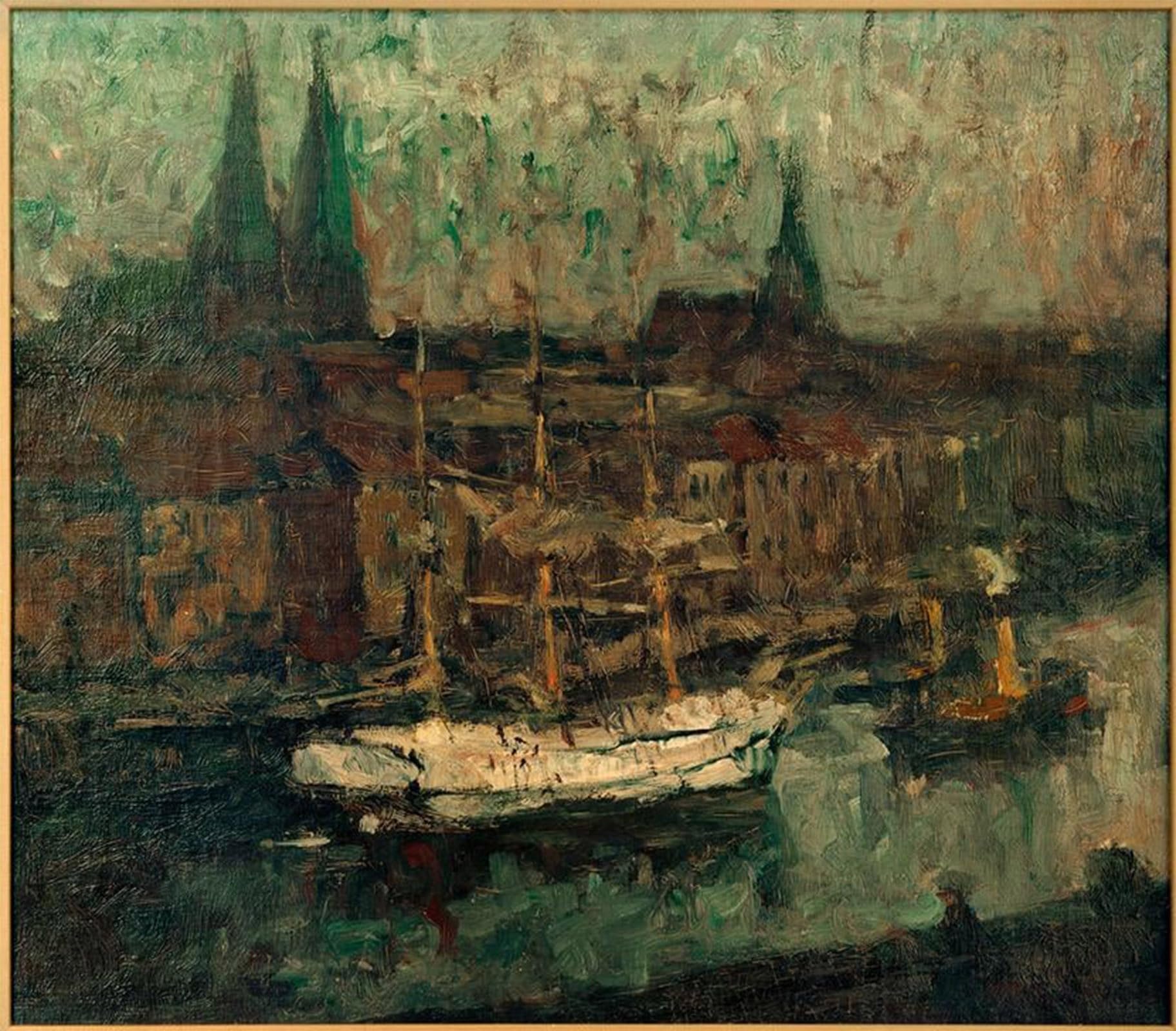 ARTXLXXBN Famous Print Painting Colorful Art Print Barck in the Port of Lübeck by Leonhard Sandrock Canvas Art Decorations for Home Decor 60x90cm
