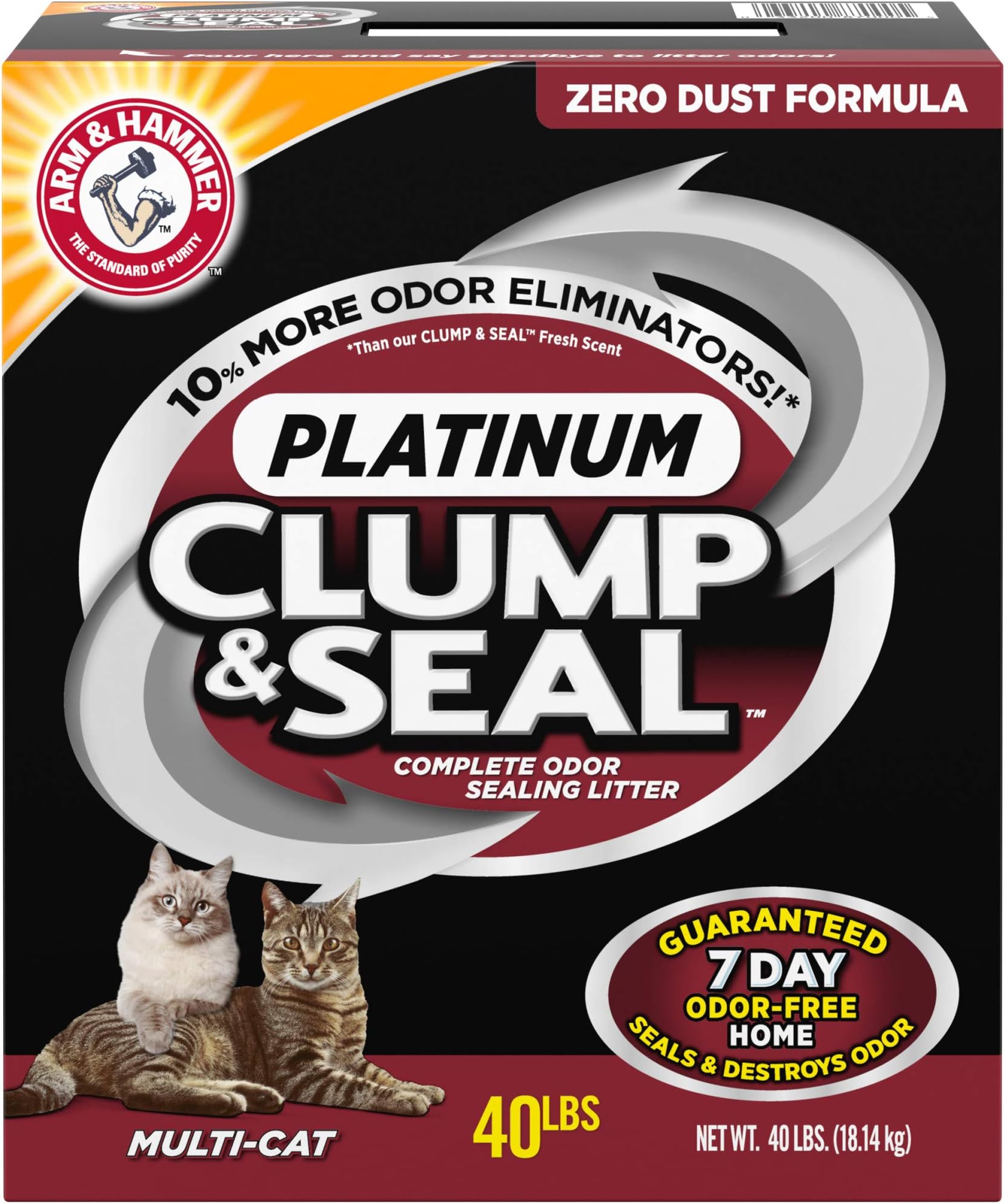 ARM & HAMMERClump & Seal Platinum Cat Litter, Multi-Cat, 40 lb
