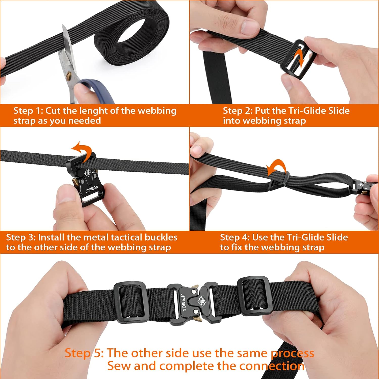 Nylon Strap, 1 Inch Webbing Nylon Strap With Heavy Duty Metal Buckles, Include Tri-Glide Slide Clips Metal D Rings