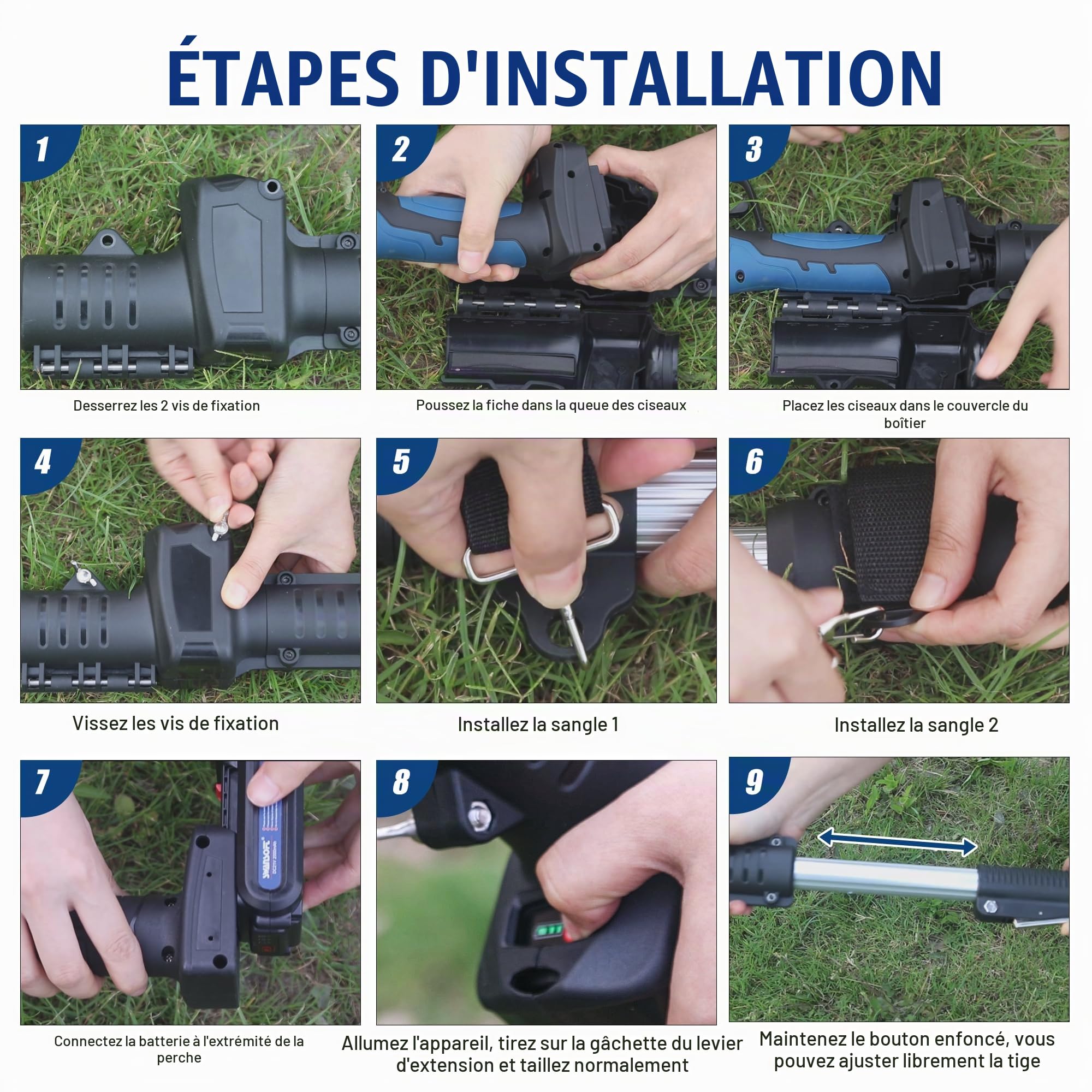 SWANSOFT 7605 Sécateur d'élagage télescopique électrique, perche d'extension de machine d'élagage électrique, extensible jusqu'à 1,95 m (Pour 8605, ne convient pas pour le 8605 Pro)