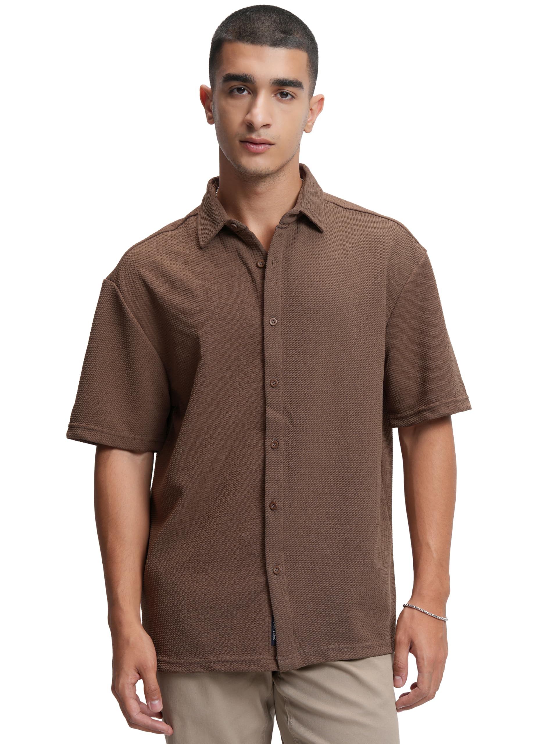 highlander Men's Solid Loose Fit Shirt (HLZS000150_Brown-picture-23