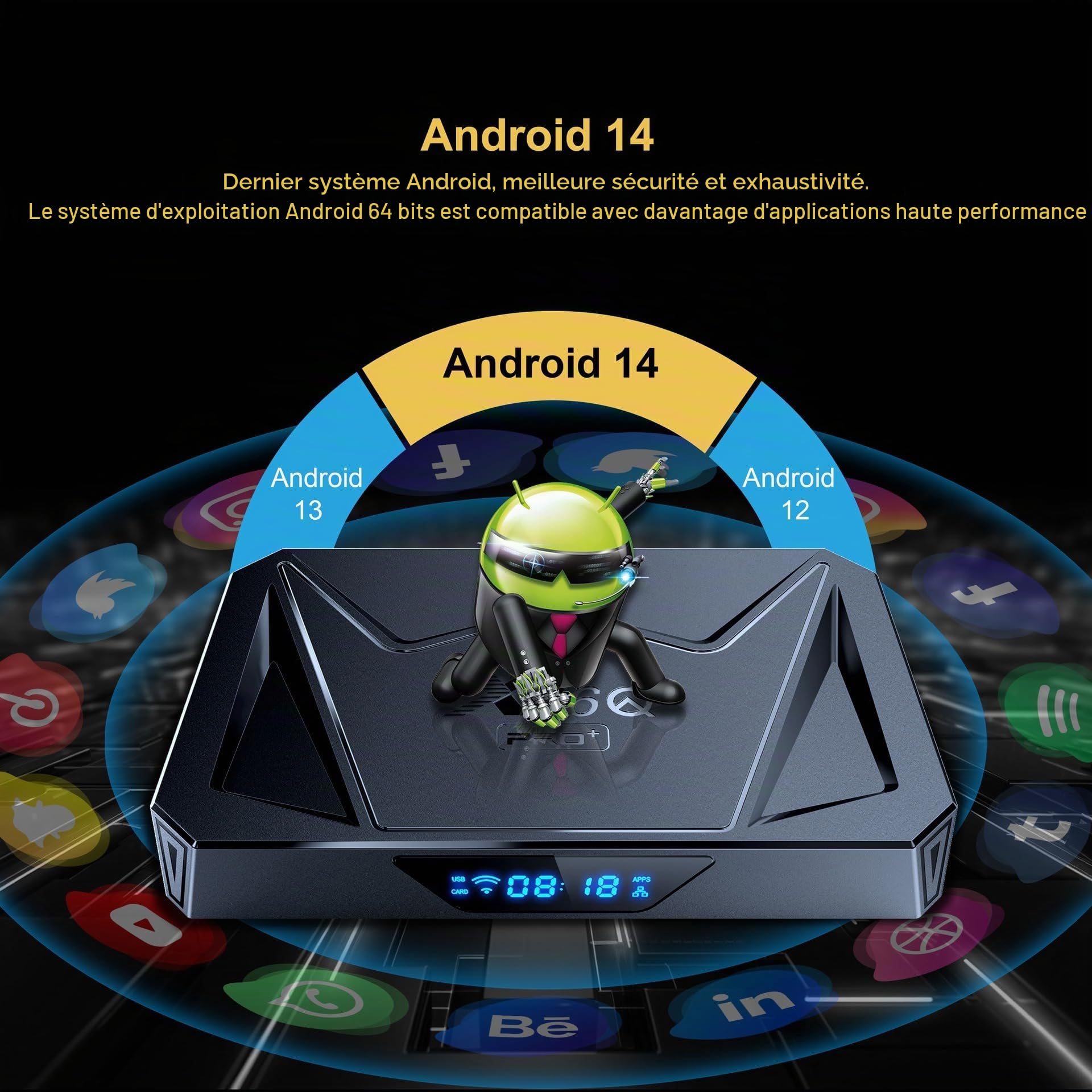 X96Q Pro+ TV Box 64 bit OS Android 14.0 4GB RAM 32GB ROM All Winner H728 Huit cœurs Arm Cortex A55 Mali G57-MC1 1000M Ethernet WiFi6 Dual WiFi 2.4G/5G 8K BT5.x USB 3.0