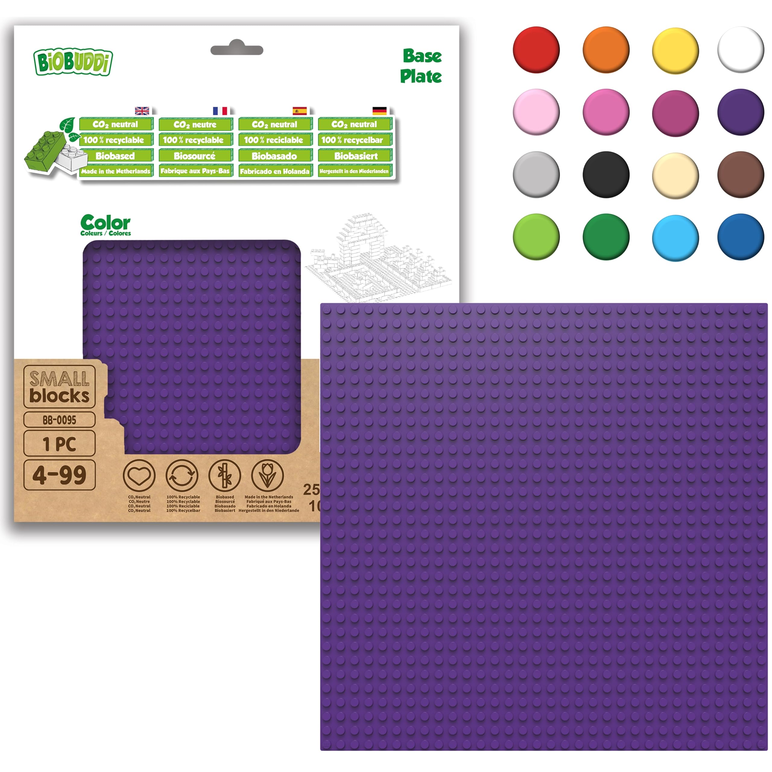 BIOBUDDIBB-0095 Base Plate Purple Aubergine 32 x 32 Nubs (25 x 25 cm), 100% Compatible with Lego & Duplo, Climate-Neutrally Made in EU (Netherlands), 97% Bioplastics
