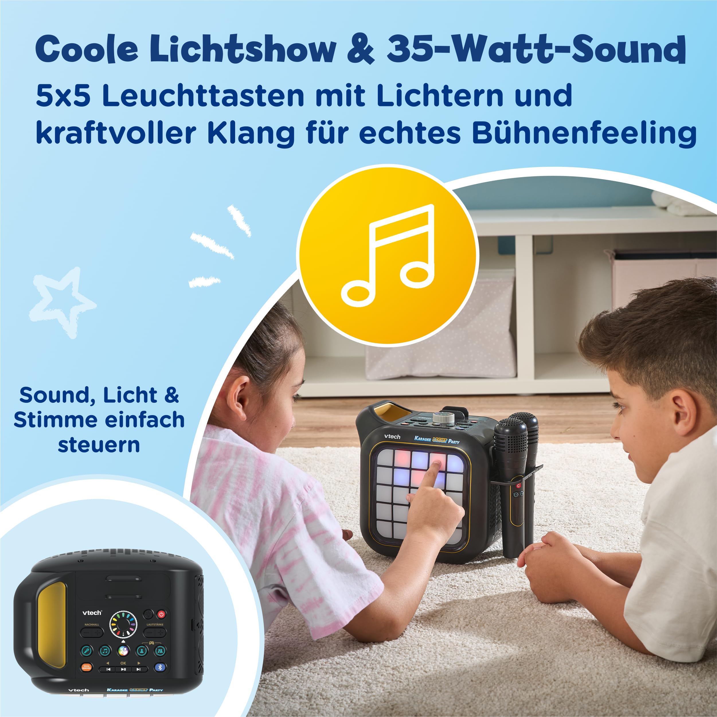 VTech Karaoke Light Party - Bluetooth-Karaoke mit 2 Mikrofonen
