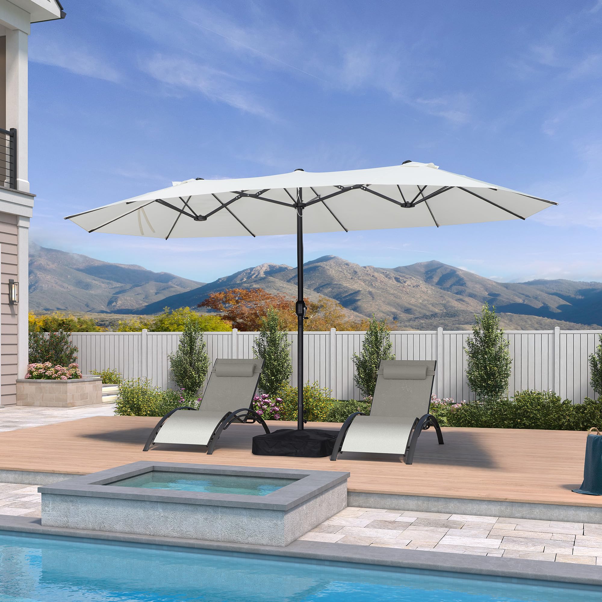 PURPLE LEAF 14ft Patio Market Umbrella with Base Double-Sided Rectangle Outdoor Table Sun Umbrellas with Crank 12 Heavy Duty Sturdy Ribs for Pool Beach Deck Backyard Cream : Patio, Lawn