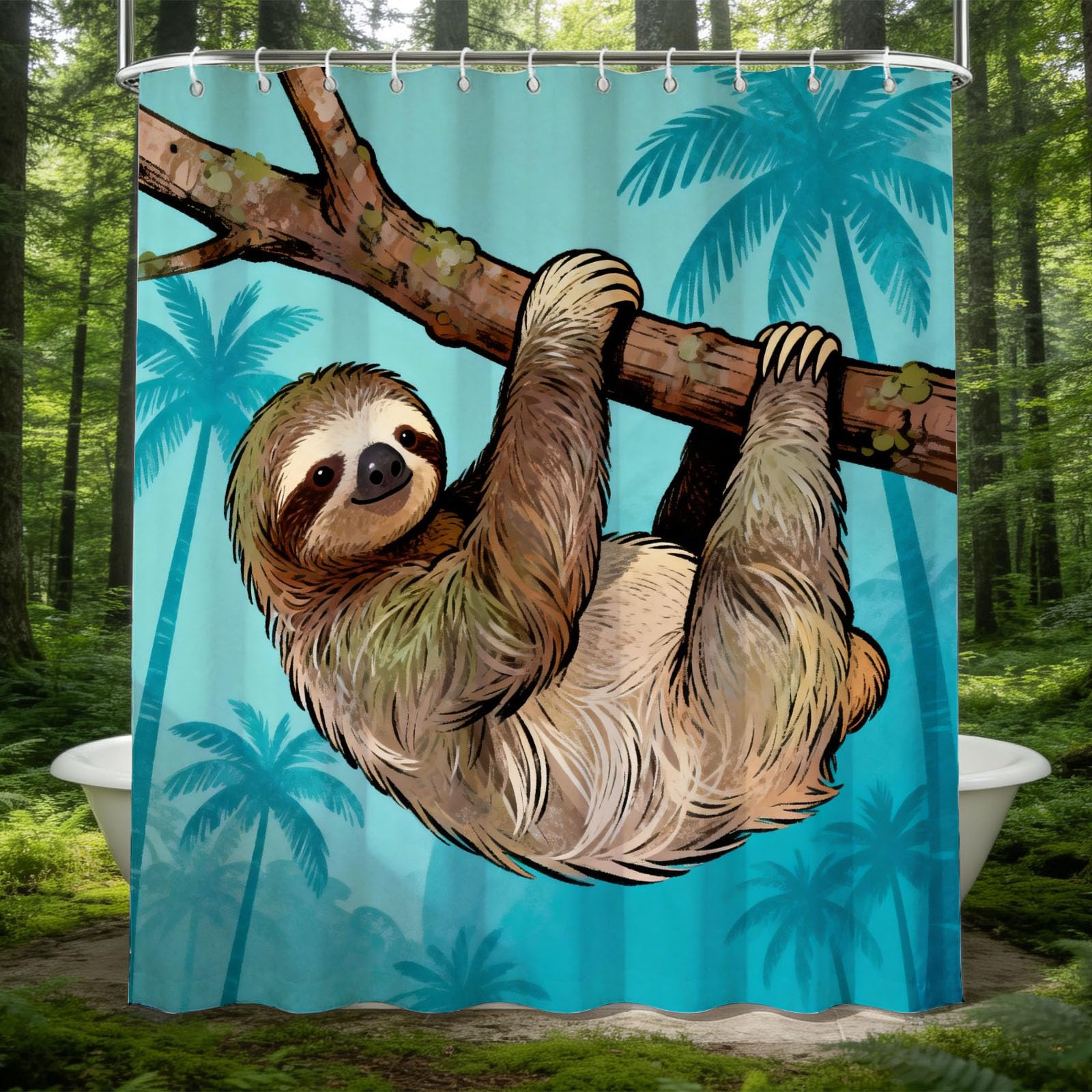 Hongduo 3D Cartoon Sloth Shower Curtain for Stalls Bathtubs Cute Style Bathroom Decor Shower Curtain Set Polyester Fabric Waterproof 180x200cm/71X79 Inch with Hooks