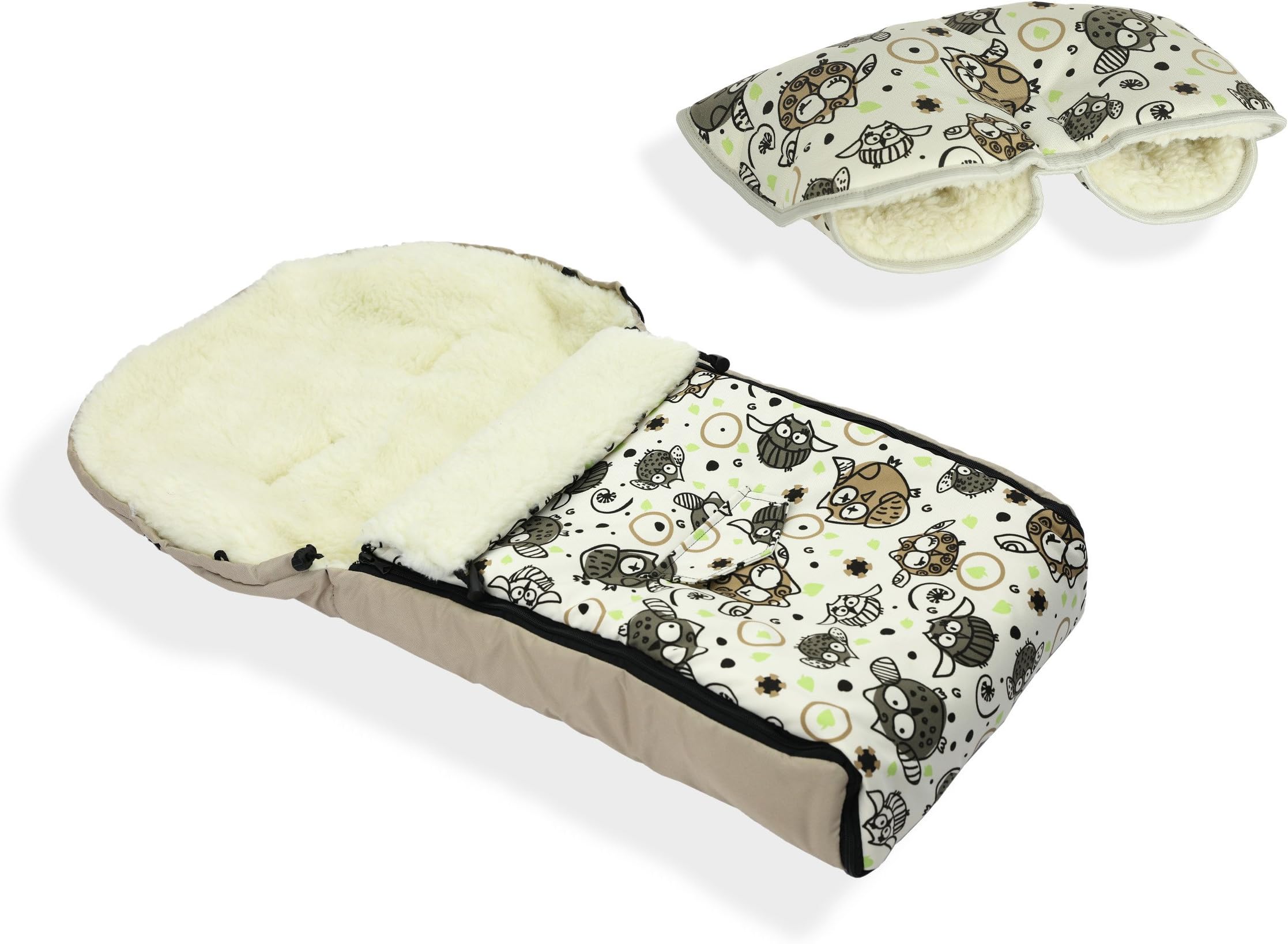 Universal Baby Footmuff & handmuff Set fit Bugaboo & More prams Natural Sheep Wool (P062/beige)
