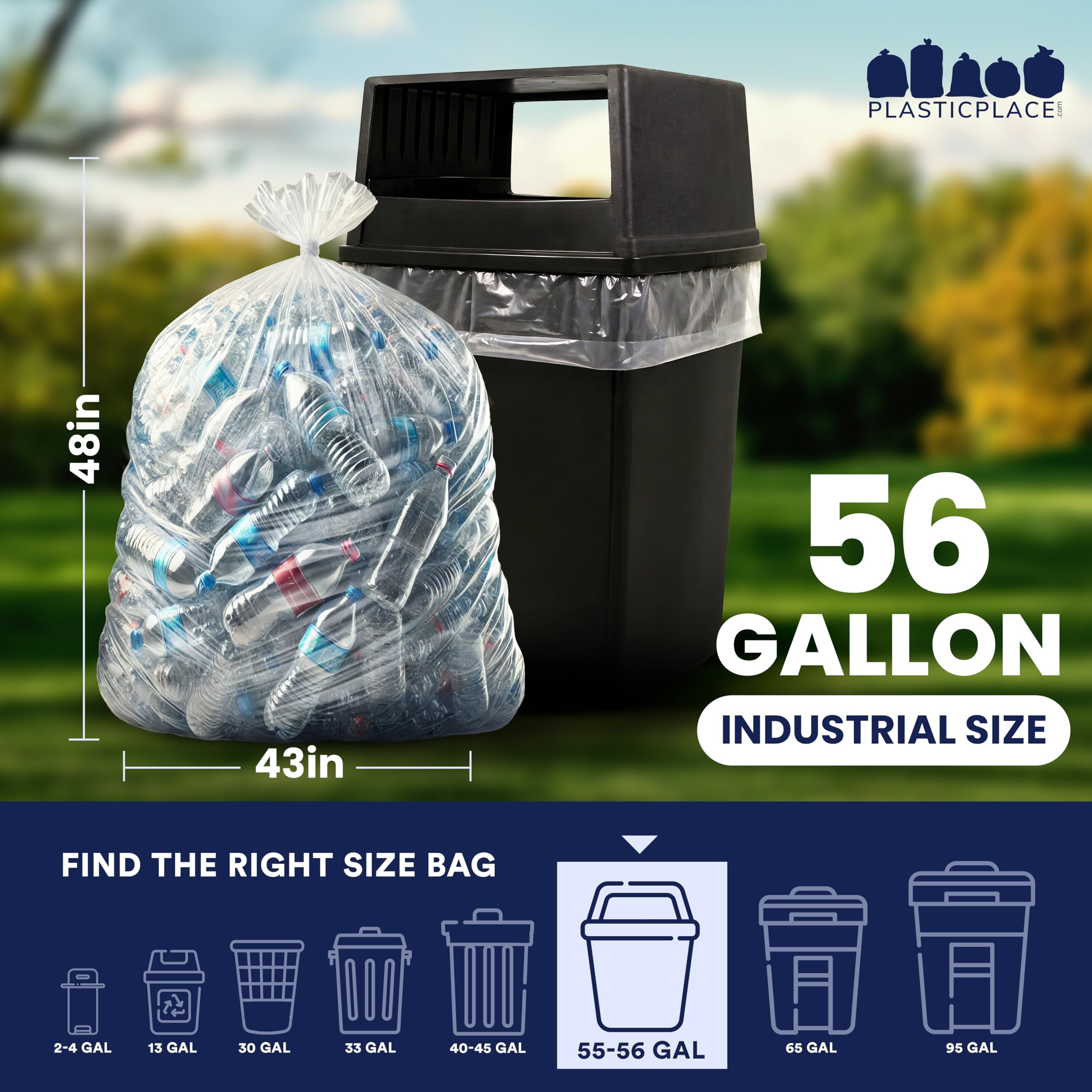 Plasticplace Worki na śmieci, przezroczyste worki na śmieci o wysokiej gęstości, wytrzymałe, bez zapachu, duże wkładki do pojemników na śmieci do kuchni, komercyjnego i ogrodu, 16 mikronów, szczelne