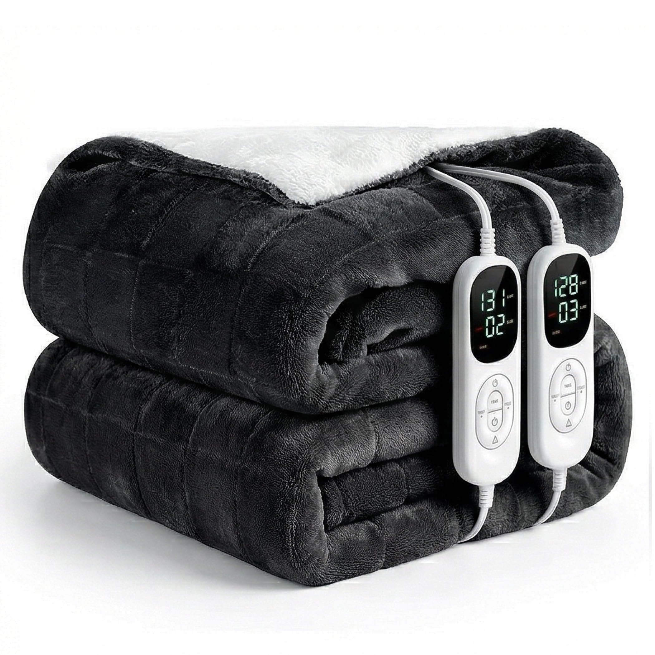 IUUI Heated Blanket Electric King Dual Controller- 90x100 Inches Soft Flannel Heating Blanket,Fast Heating Blanket 6 Heating Levels & 2 Hours Auto Off ETL Certification(Dark Grey, King)