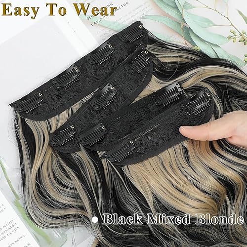 Miniatura 3 de NAYOO Extensiones de cabello rizado con clip, 4 piezas, largo, ondulado, sintético, grueso, con fibra de doble trama, para mujer, cabeza completa