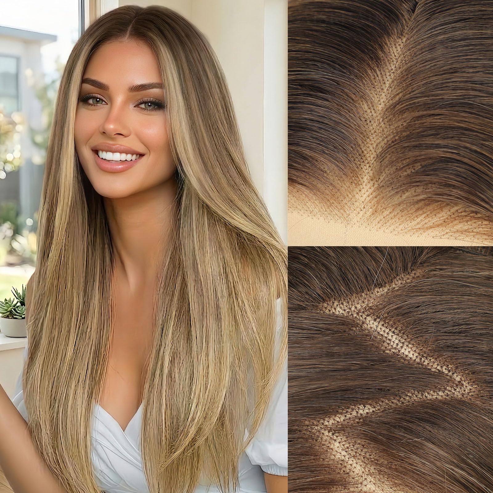 AISI HAIR Blonde Synthetic Lace Front Wigs for Women, Straight Wig 28Inch Ombre Blonde