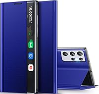 Vista 9 de Funda para Samsung Galaxy S21 Ultra 5G, Clear View Slim para Samsung S21 Ultra 5G, funda de lujo con espejo de policarbonato duro, soporte de cuero