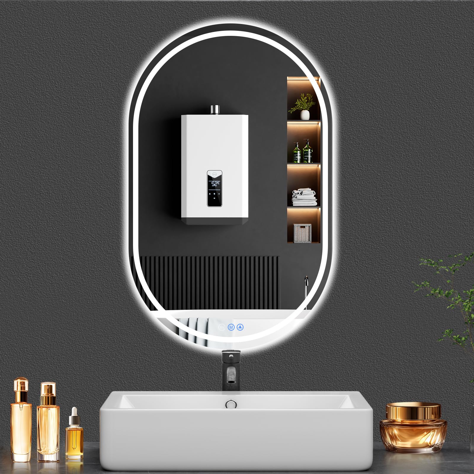 - Oval LED Bathroom Mirror 20"x28" LED Mirror with Frame Dimmable Brightness, Anti-Fog, Lighted-Bathroom-Mirror with Front Light and Backlit, Modern Wall Mounted Mirror for Decorative