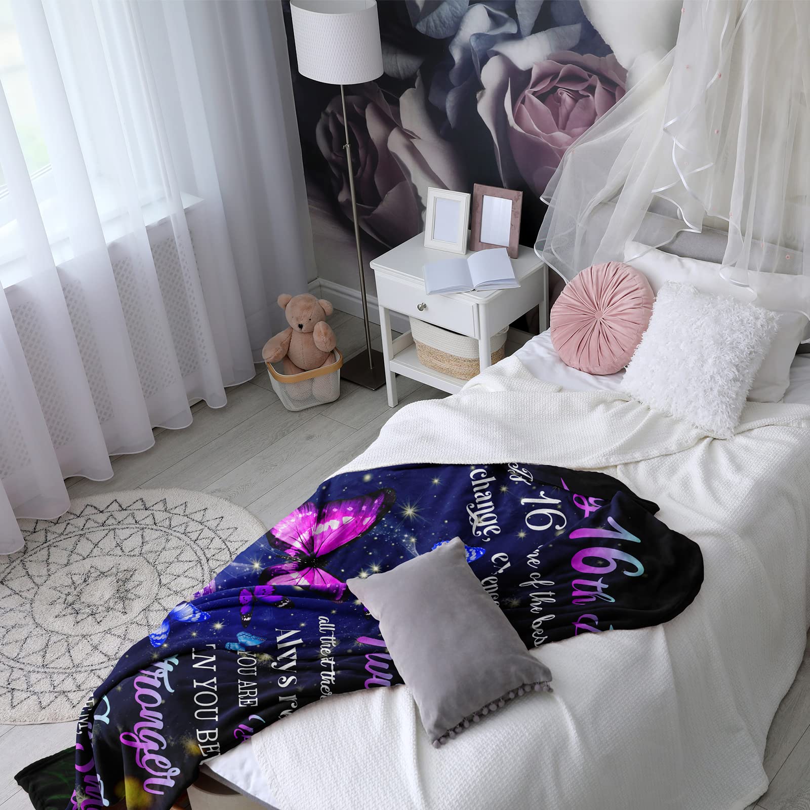 Ryubein Sweet 16 Gifts for Girls, 16th Birthday Gifts for Girls, Sweet Sixteen Gifts for Girl, 16 Year Old Girl Birthday Gift Ideas, Presents for 16th Birthday Decorations Blanket 50" X 60"