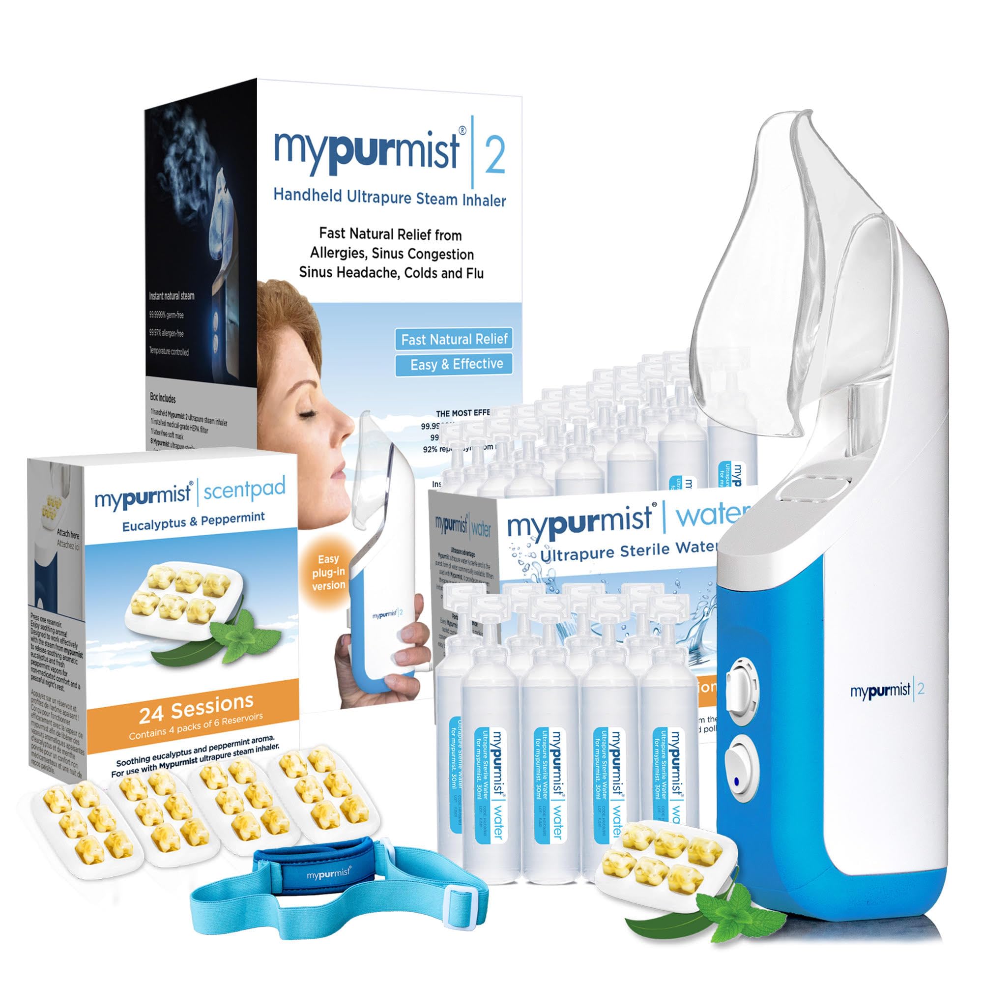 Mypurmist® Premium Value Pack - Handheld Ultrapure Instant Steam Inhaler - Fast Allergy Nasal Congestion Cold Cough Sinus Relief - Vaporizer Humidifier Steamer, Voice Care