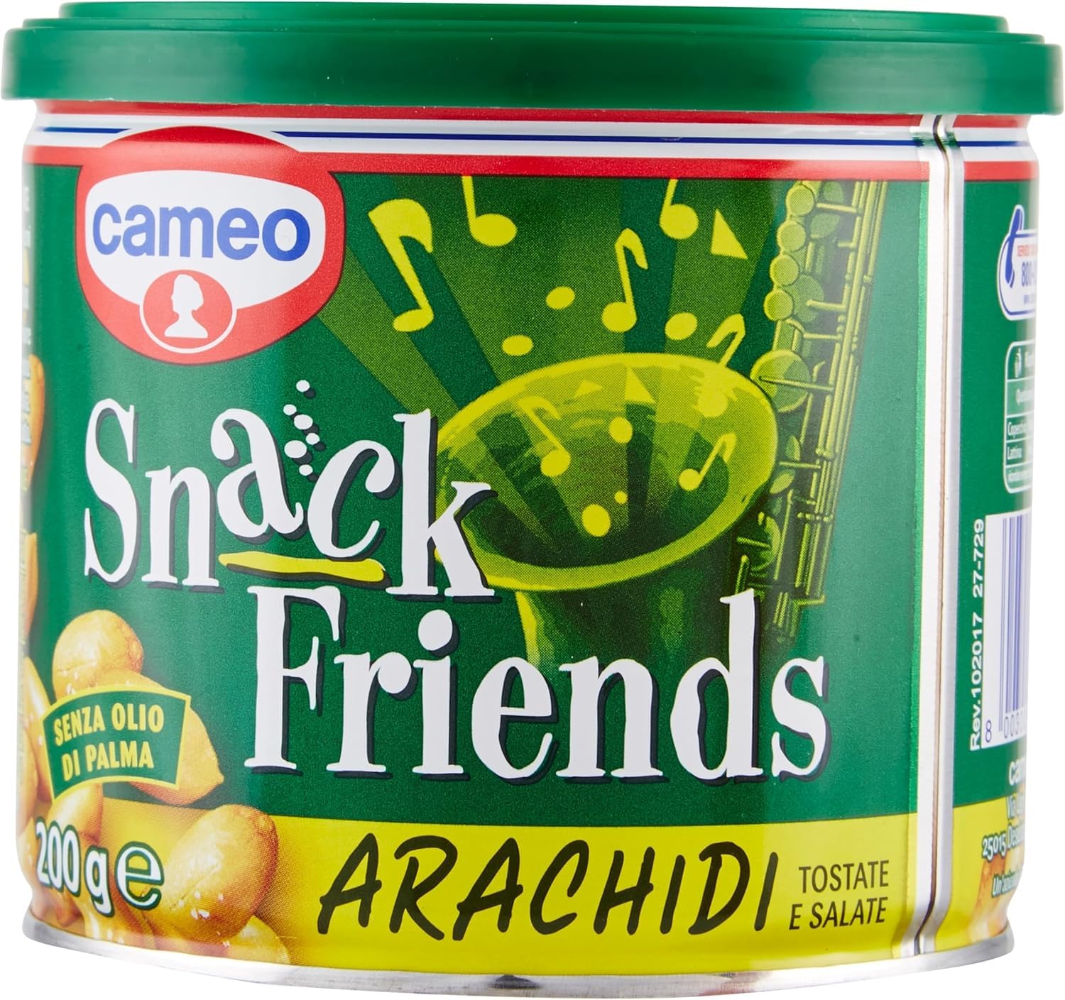 Italian Gourmet Snack Friends Arachidi Snack geröstet salzig 12 x 200g | Croccanti e saporite, vegan, ohne Palmöl, praktische Dose mit Deckel für, Gesamtnettogewicht 2,4 kg + Kostenlos Polpa 400g