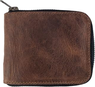 Zippered Wallet Handmade from Full Grain Leather - Storage Case for Identification, Credit Cards, Cash - Bourbon Brown, Bourbon Brown, Classic