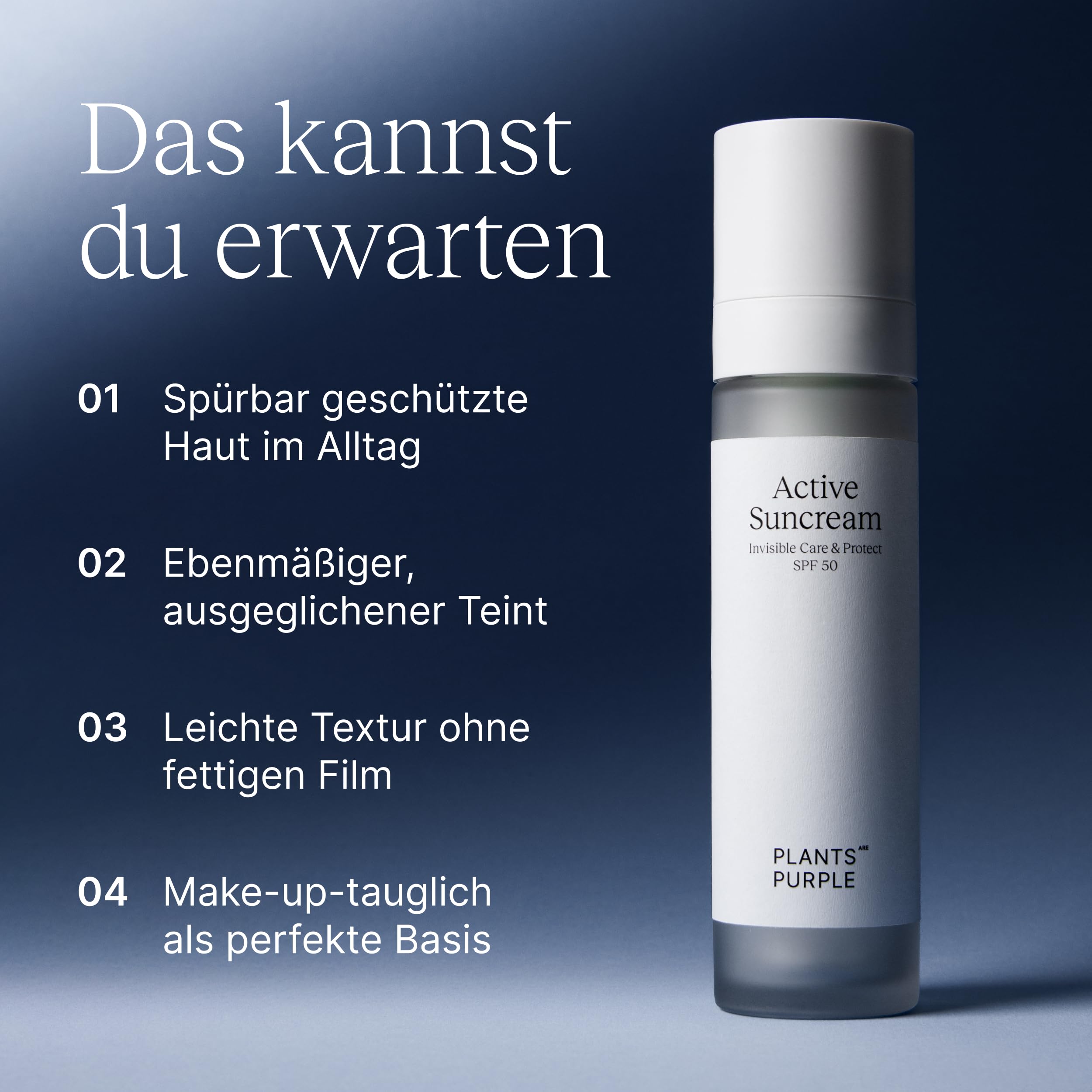 Active Suncream LSF 50 – Gesichts-Sonnencreme mit Niacinamid & Resveratrol | Breitband UVA/UVB-Schutz ohne Weißeleffekt | parfümfrei, vegan & riffsicher | 50 ml | Plants Are Purple