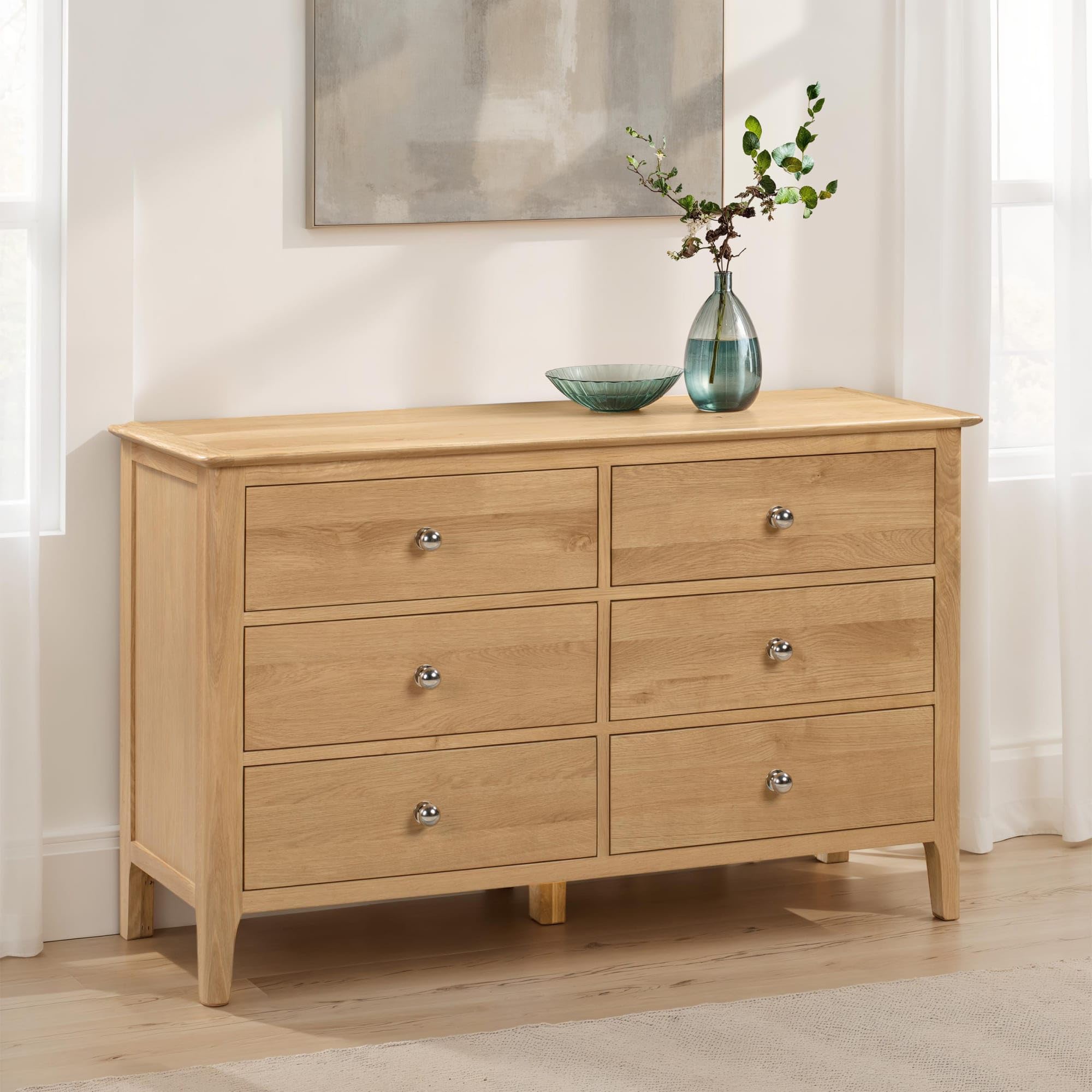 Julian Bowen 6 Drawer Wide Chest, Wood, Oak, One size, COT103