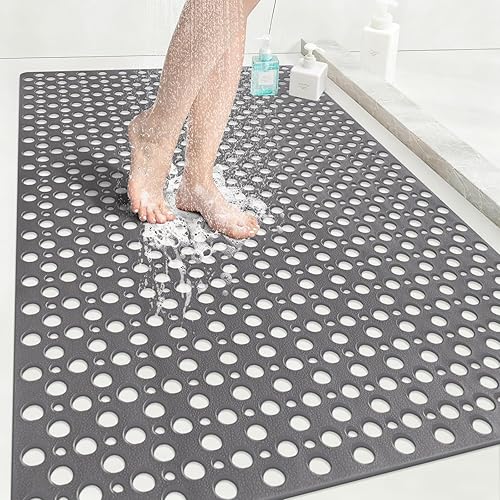 Miniatura 9 de Tapete de ducha antideslizante con ventosas, 27 x 27 pulgadas, tapete de ducha antideslizante de TPE de drenaje rápido para ducha interior, tapete