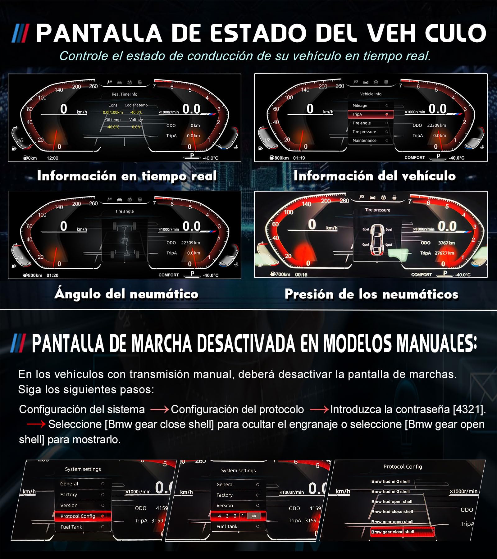 10" HD LCD Cuadro de Instrumentos Digital Pantalla para BMW Serie 1 F20/F50, Serie 2 F22/F45, X1 F48/F49, X2 F39, Digital Instrument Cluster, Velocímetro Digital, 5 UI, Plug & Play, Control Volante