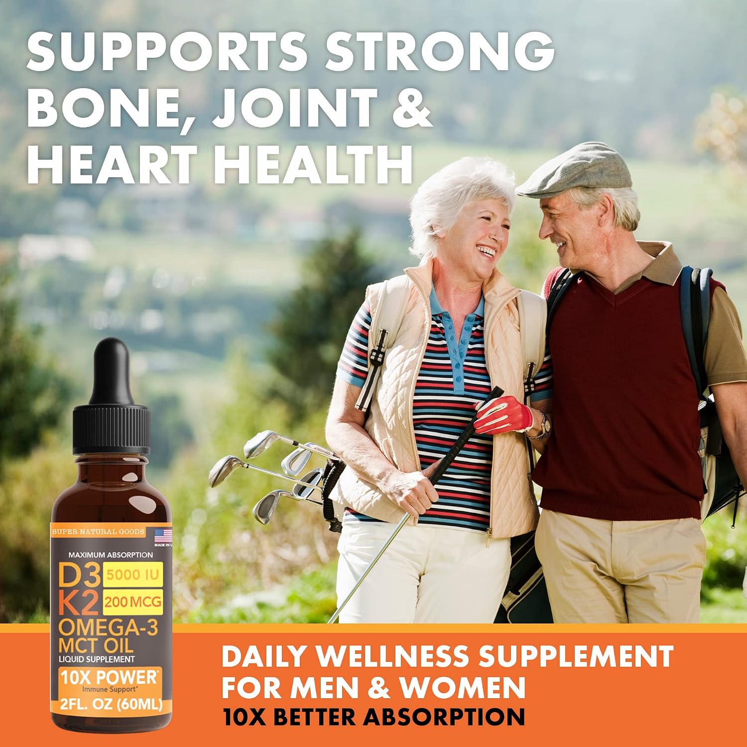 Vitamin D3 K2 Liquid Drops 5000 IU - Maximum Strength Vitamins D, K, MCT Oil & Omega 3. Bone, Heart, Joint, Muscle Support Supplement. Fast Absorption Formula. 4 in 1 Complex Formula. Non-GMO & Vegan