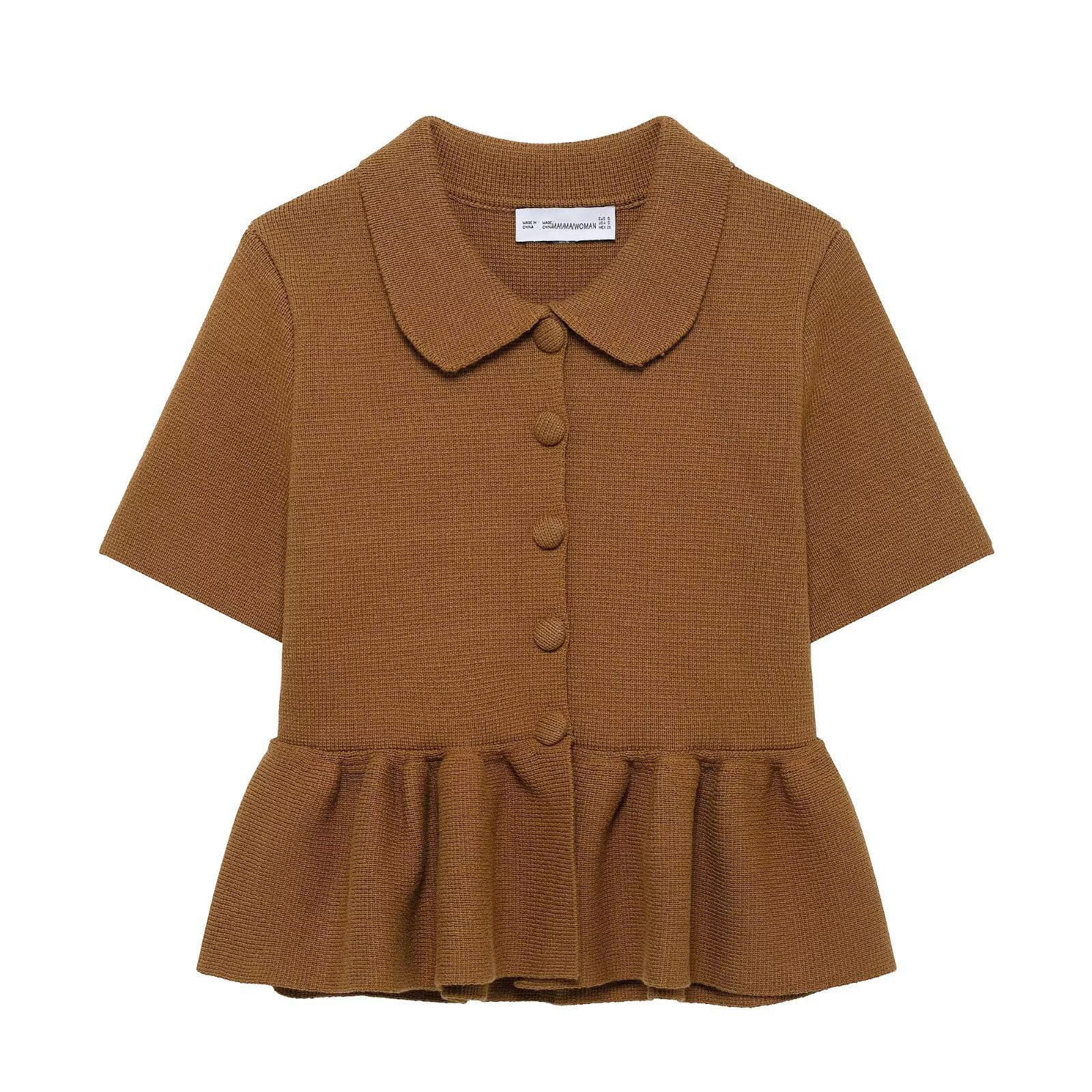 CORIRESHA Womens Elegant Peplum Cardigan Lapel Button Knit Summer Short Sleeve Sweater