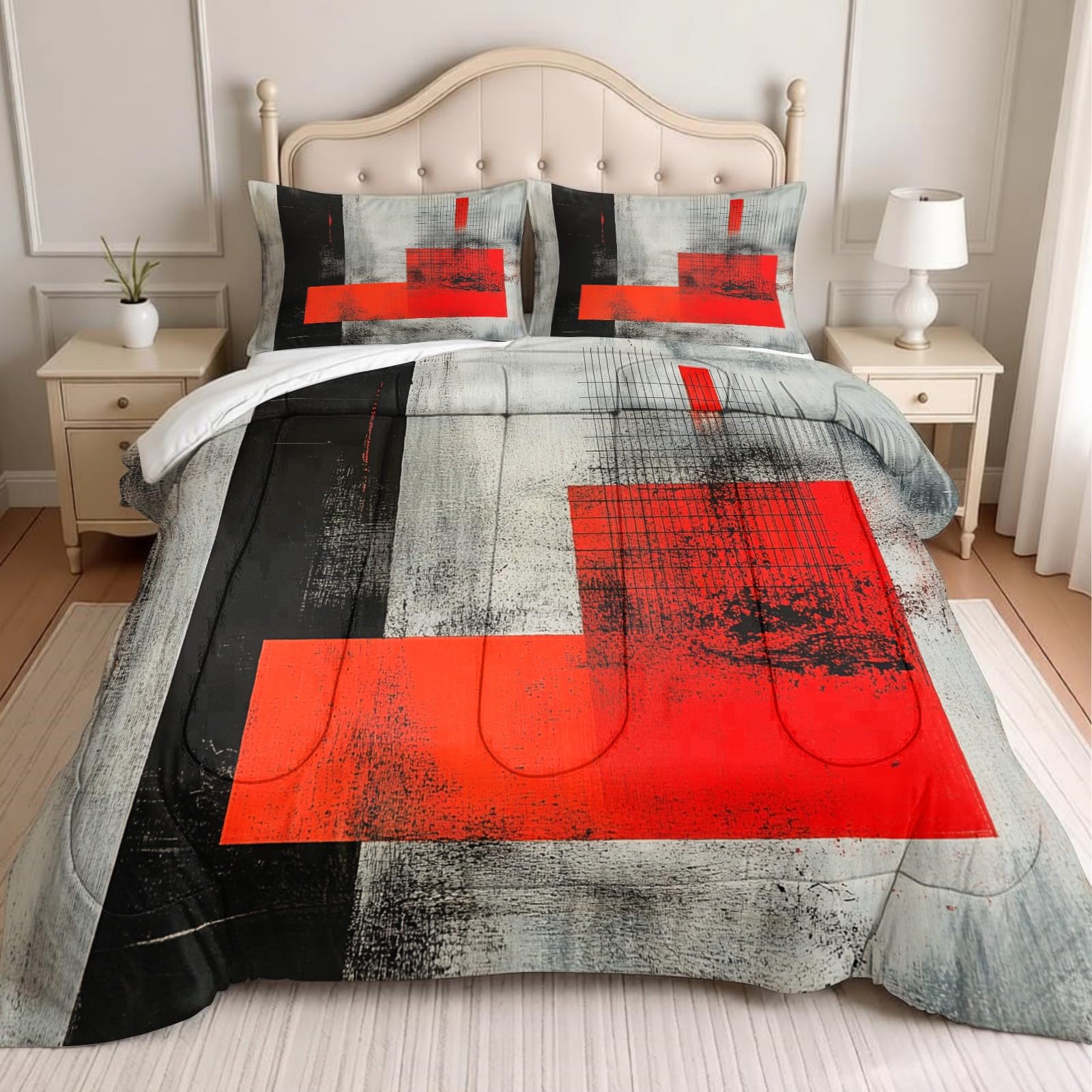 Edredón 155 x 220 cm 4 Estaciones Patrones geométricos Abstractos Relleno Nórdico Microfibra Gris Transpirable Decoración Dormitorio
