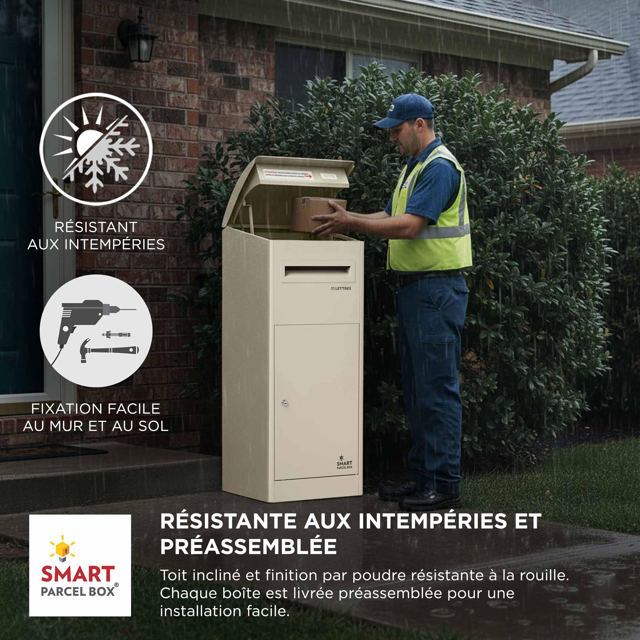 SMART PARCEL BOX Boite aux Lettres sur Pied, Boite à Colis extérieur, Acier galvanisé, Extra-Large, Serrure 3 clés, Beige, 43 x 41 x 110 cm