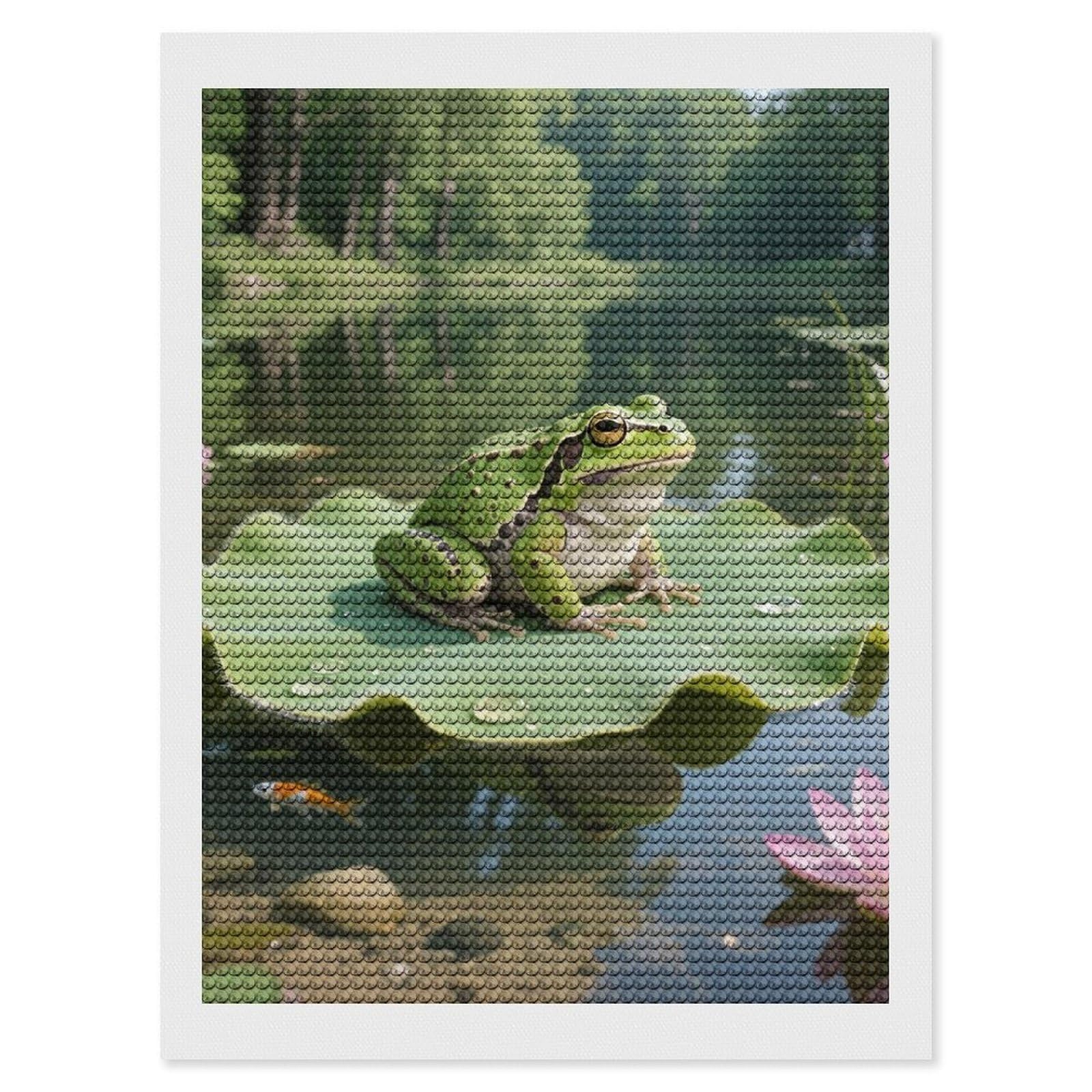 DWVTSLH Frog in A Pond Natural Diamond Painting Kits for Adults, Personalized Diamond Photo Art Full Drill, DIY 5D Diamond Art Painting Kits for Beginners, Home Wall Decor 12"x16"