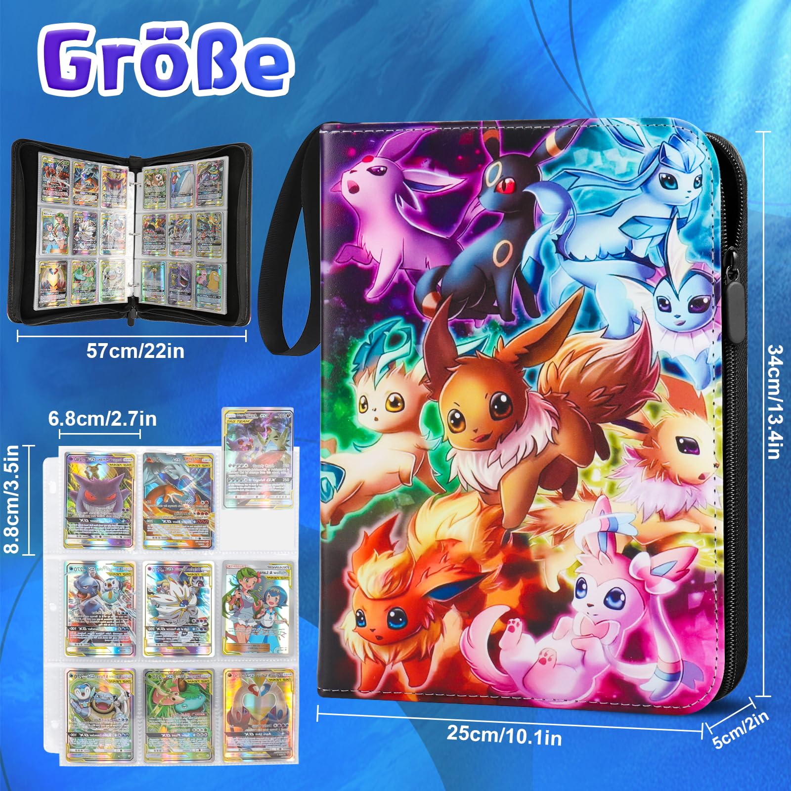 LYAILOOGXL Sammelalbum für Pokémon 900 Karten: 50 Seiten(9 Fächer) - Wasserdichtes PU-Leder - PVC-frei & kompatibel mit Scarlet & Violet, Sword & Shield - Für Kinder & Sammler ab 6 Jahren