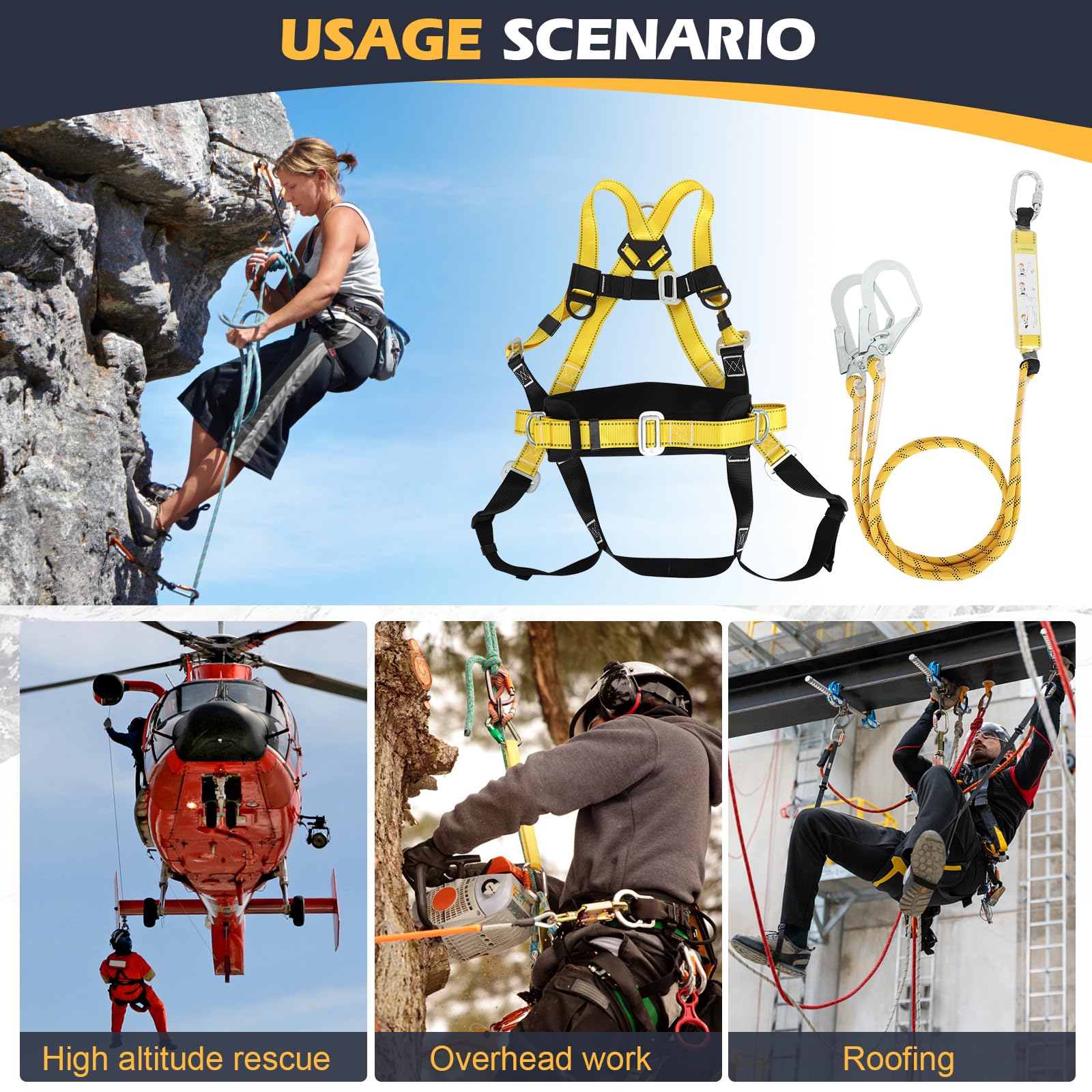 Cintura di sicurezza anticaduta, set di cinture di sicurezza a 5 punti, cintura di sicurezza con cuscinetto e anello a D regolabile, 2 ganci