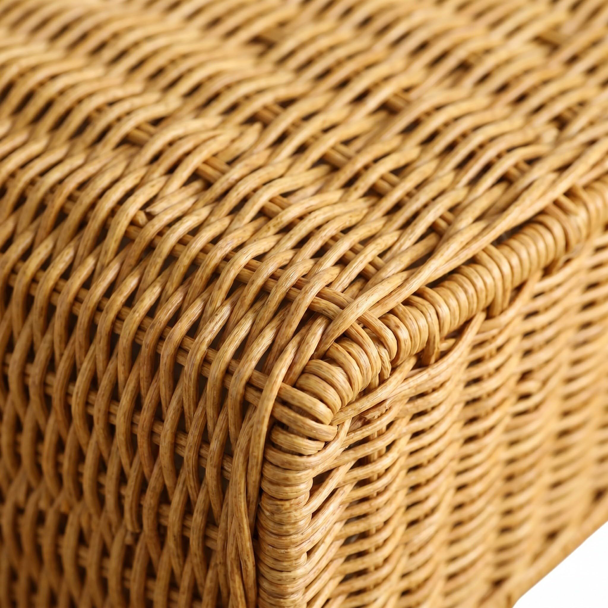 Alasum Cesta Ratán Sintético Ligera con Asas y Correas de Hombro, Diseño Alto y Estrecho con Tapa, Adecuado para Picnic y Almacenamiento en Casa